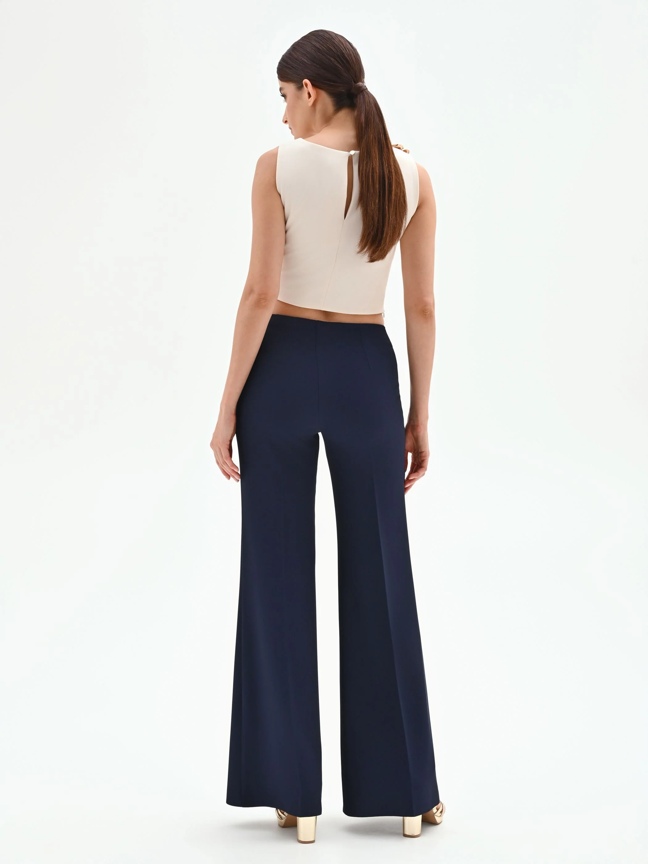 Pantalone a palazzo blu con piega stirata - Image 3
