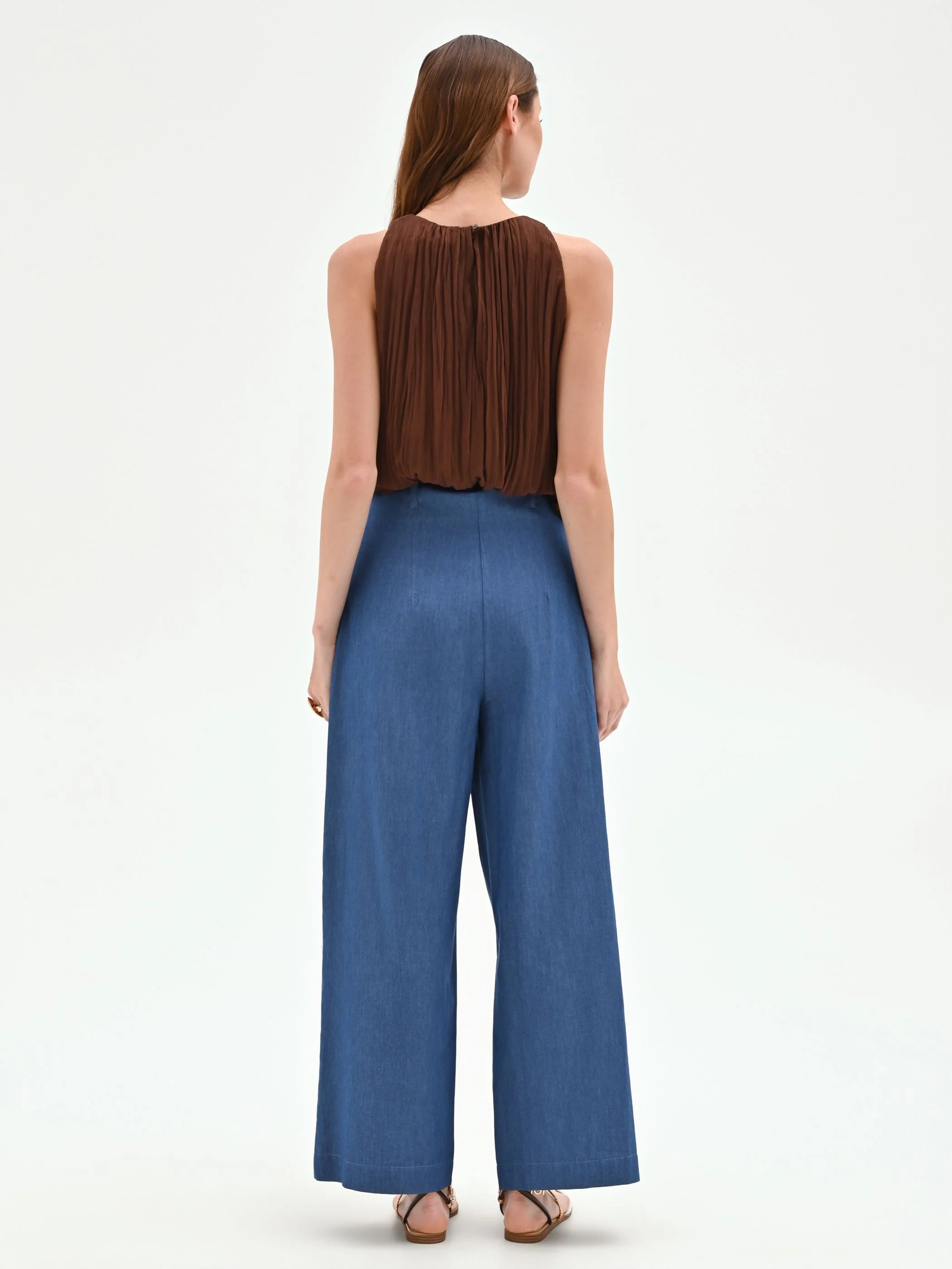 Pantalone a palazzo blu indaco con cintura - Image 3