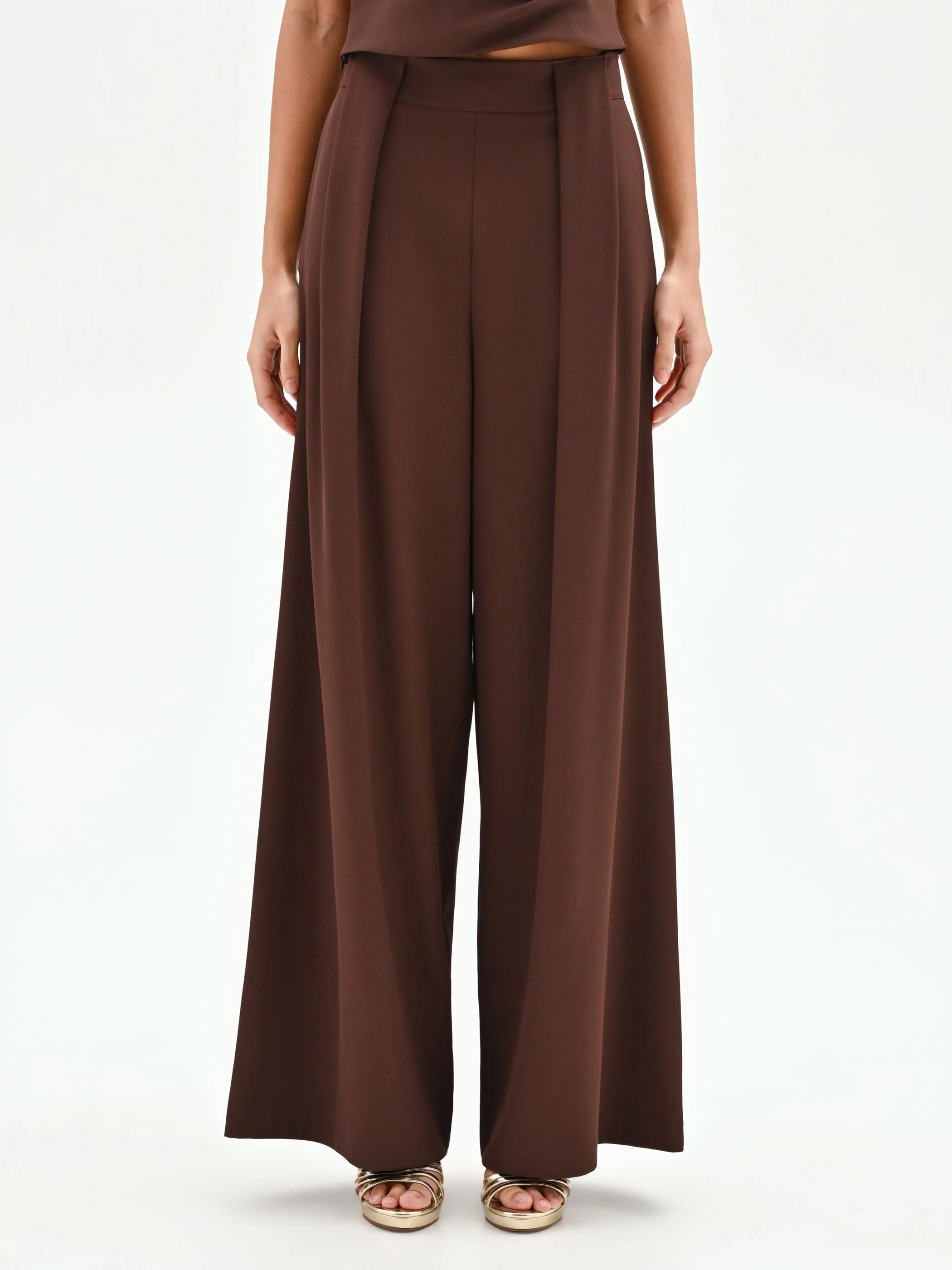 Pantalone a palazzo cioccolato a vita alta - Image 3