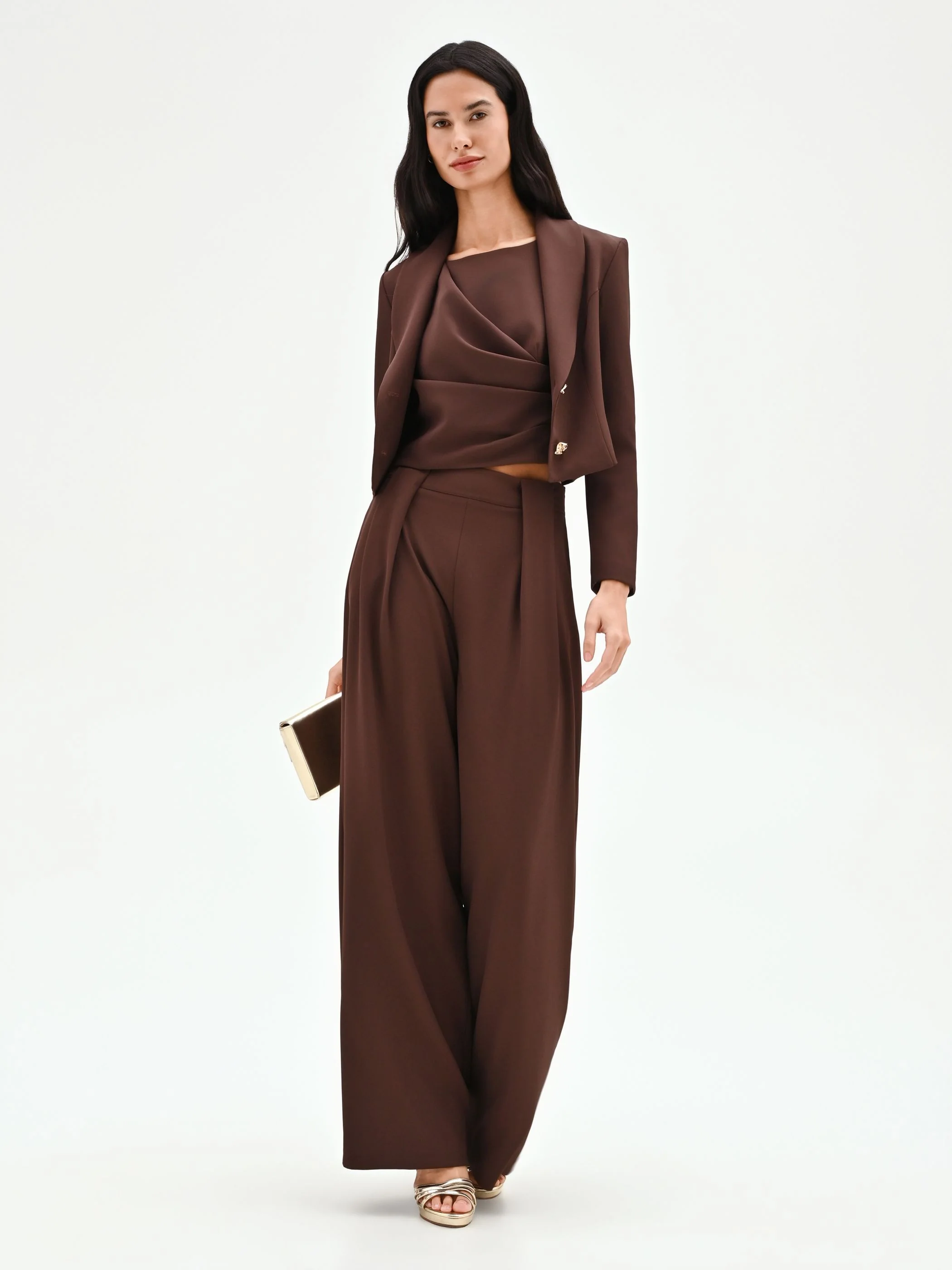Pantalone a palazzo cioccolato a vita alta - Image 6
