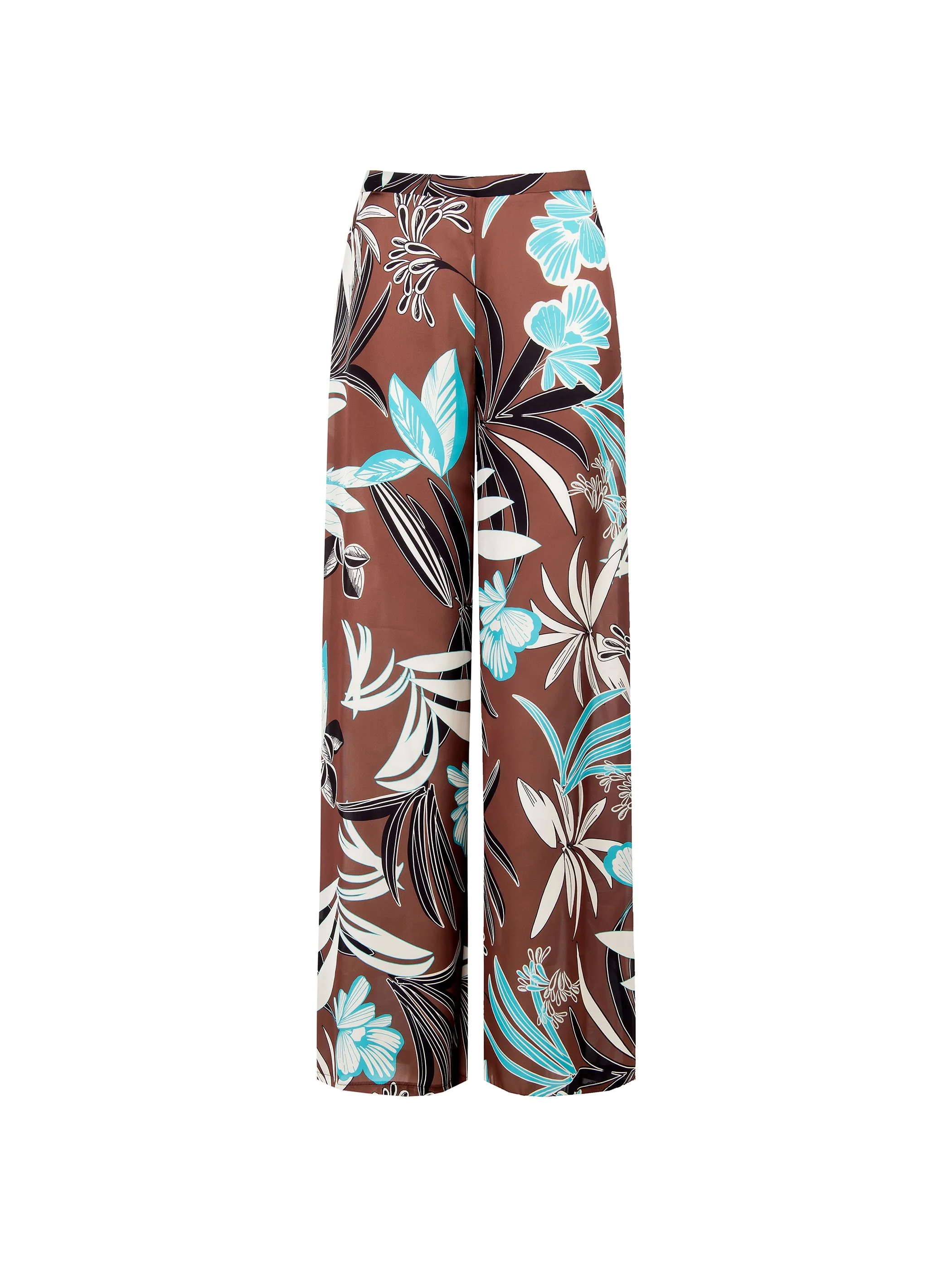 Pantalone a palazzo cioccolato con stampa botanica - Image 6