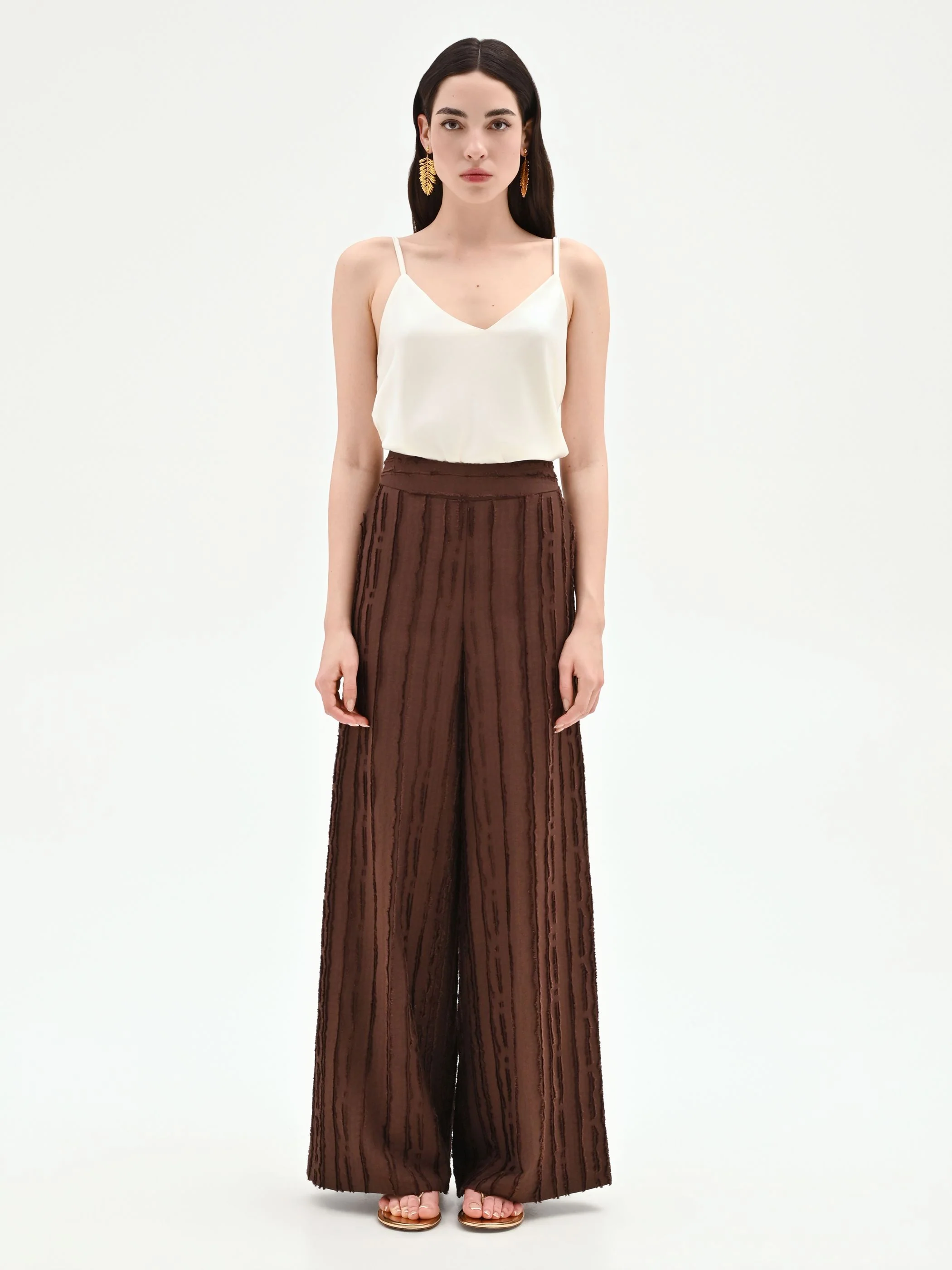 Pantalone a palazzo cioccolato in jacquard