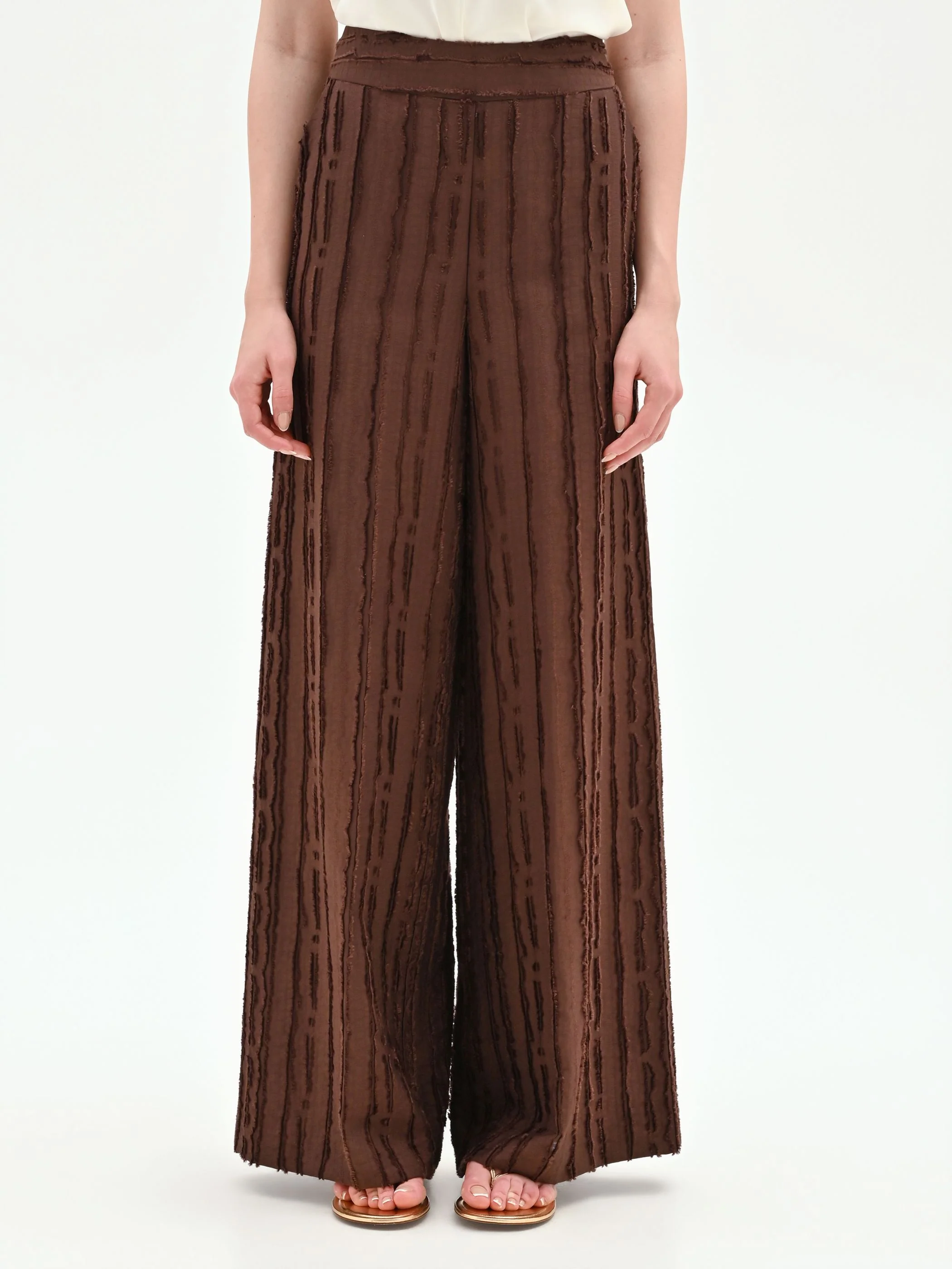 Pantalone a palazzo cioccolato in jacquard - Image 2
