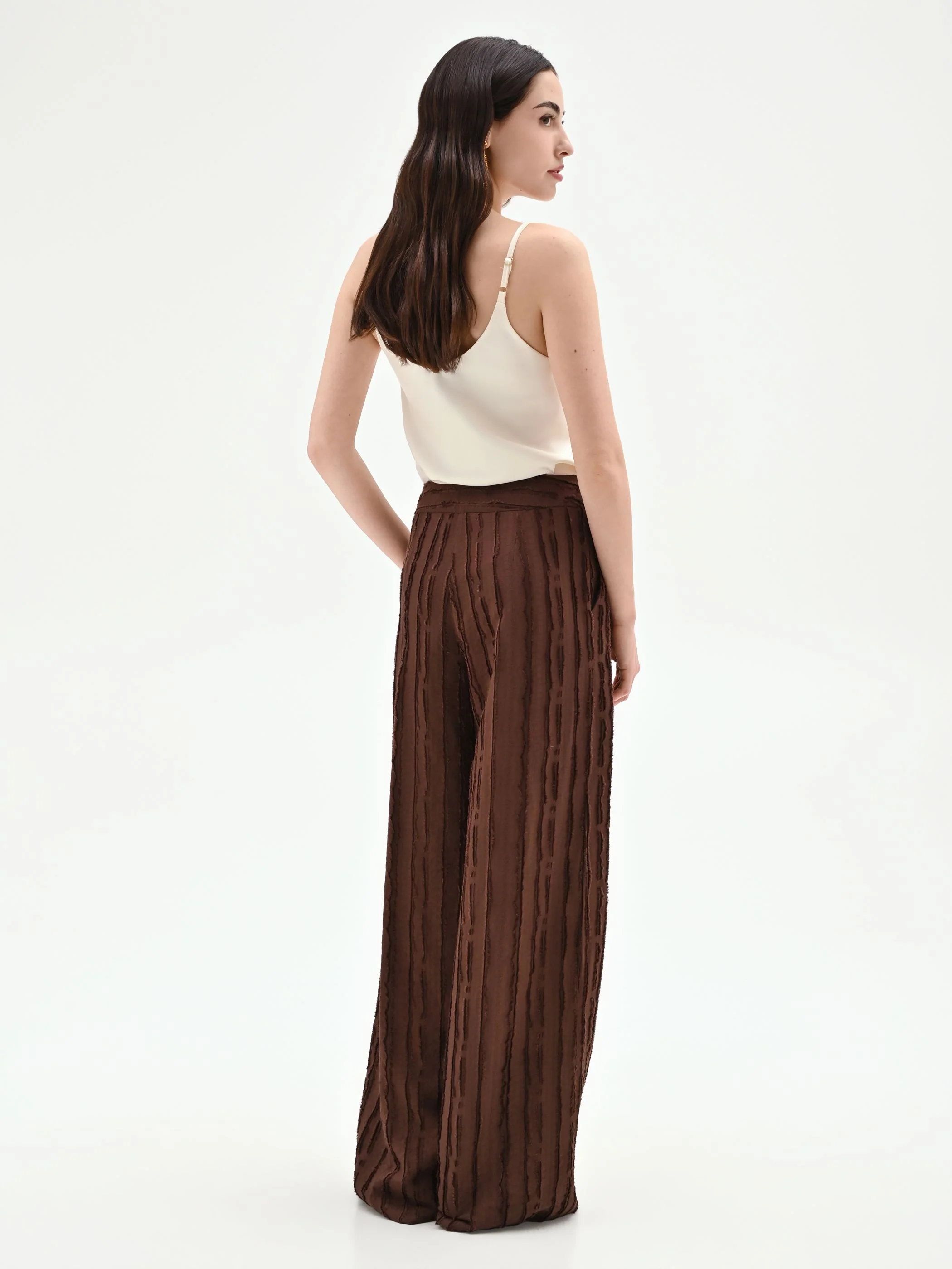 Pantalone a palazzo cioccolato in jacquard - Image 3