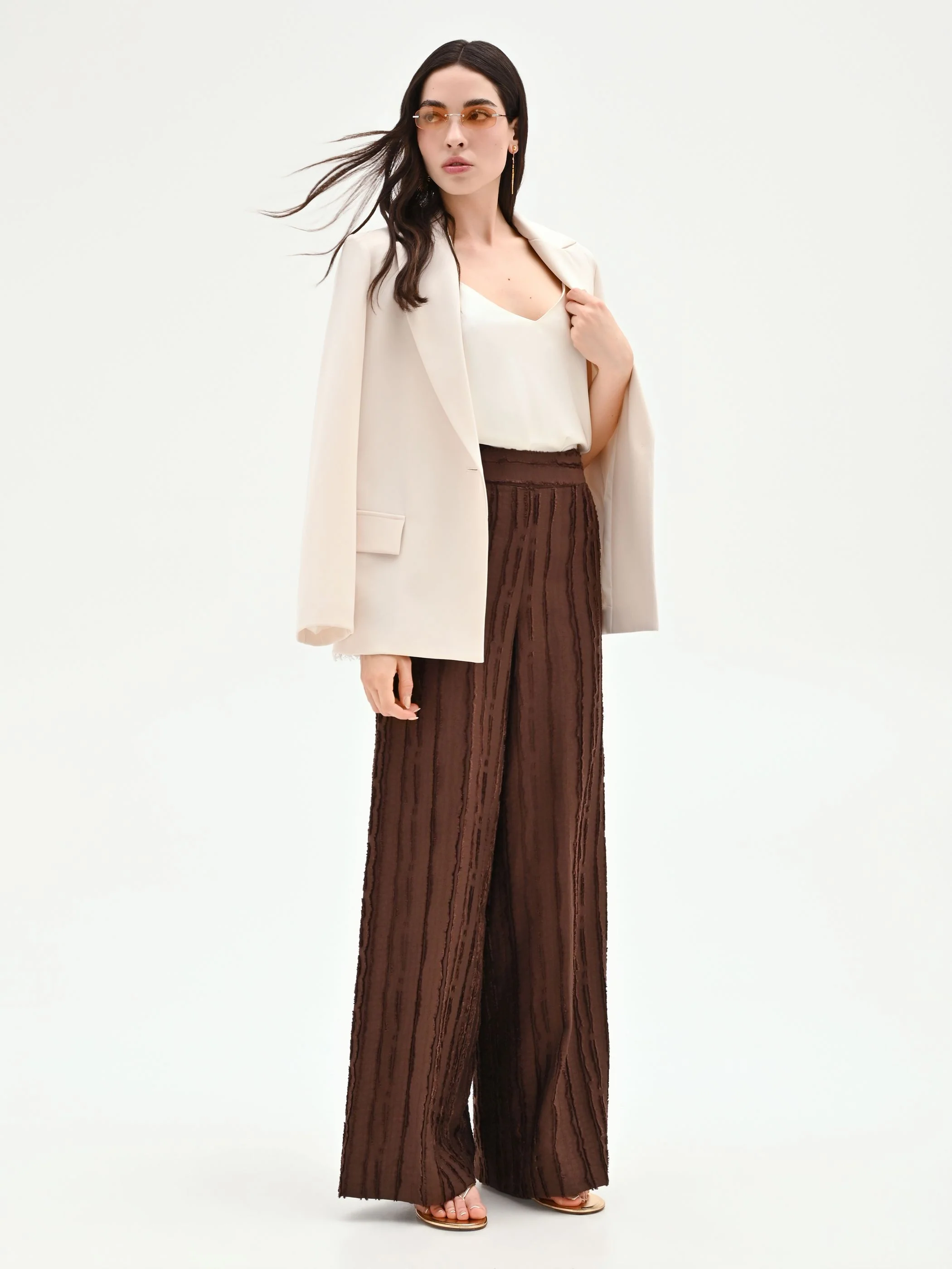 Pantalone a palazzo cioccolato in jacquard - Image 7
