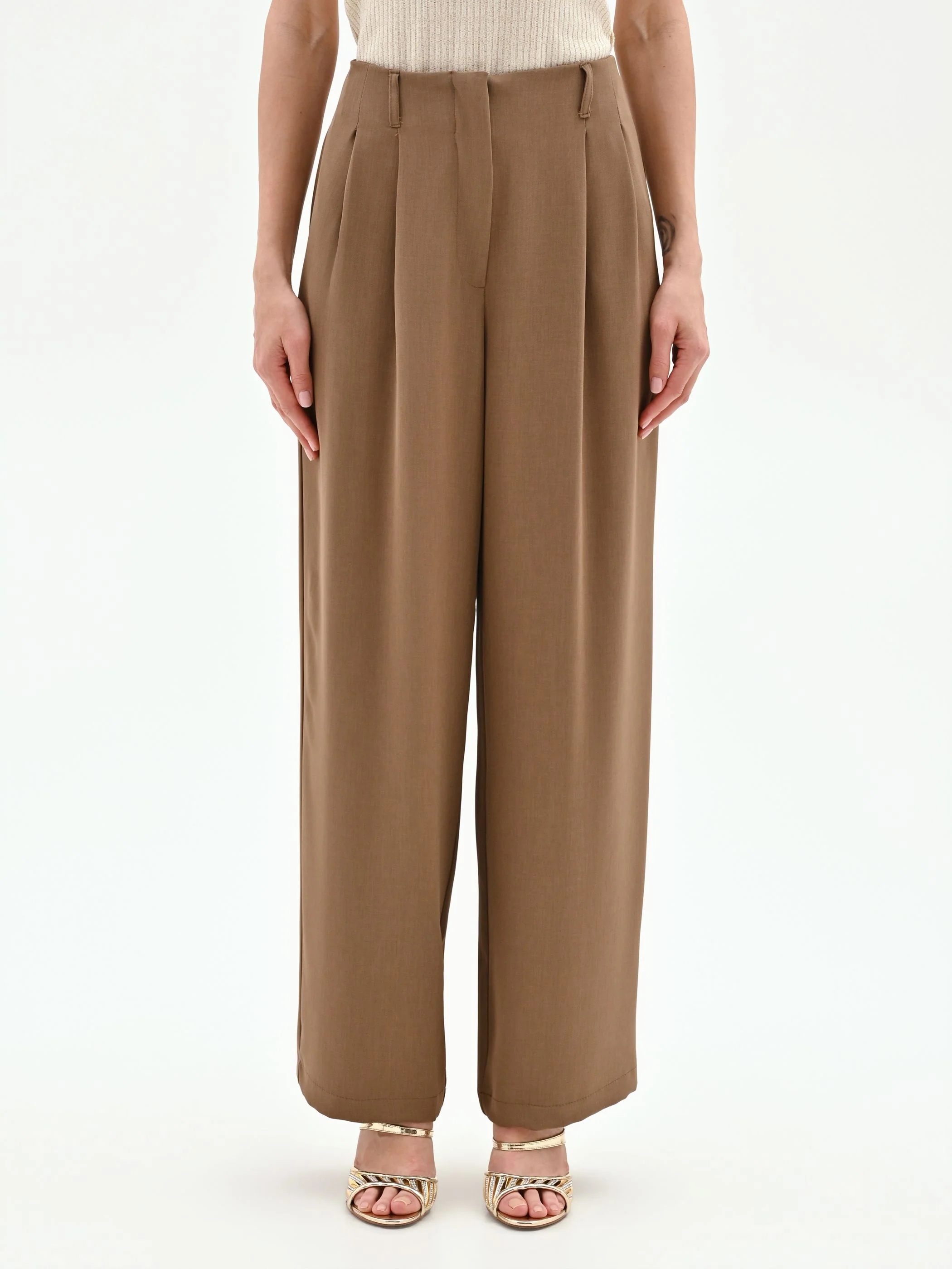 Pantalone a palazzo fango marrone in cadi - Image 2