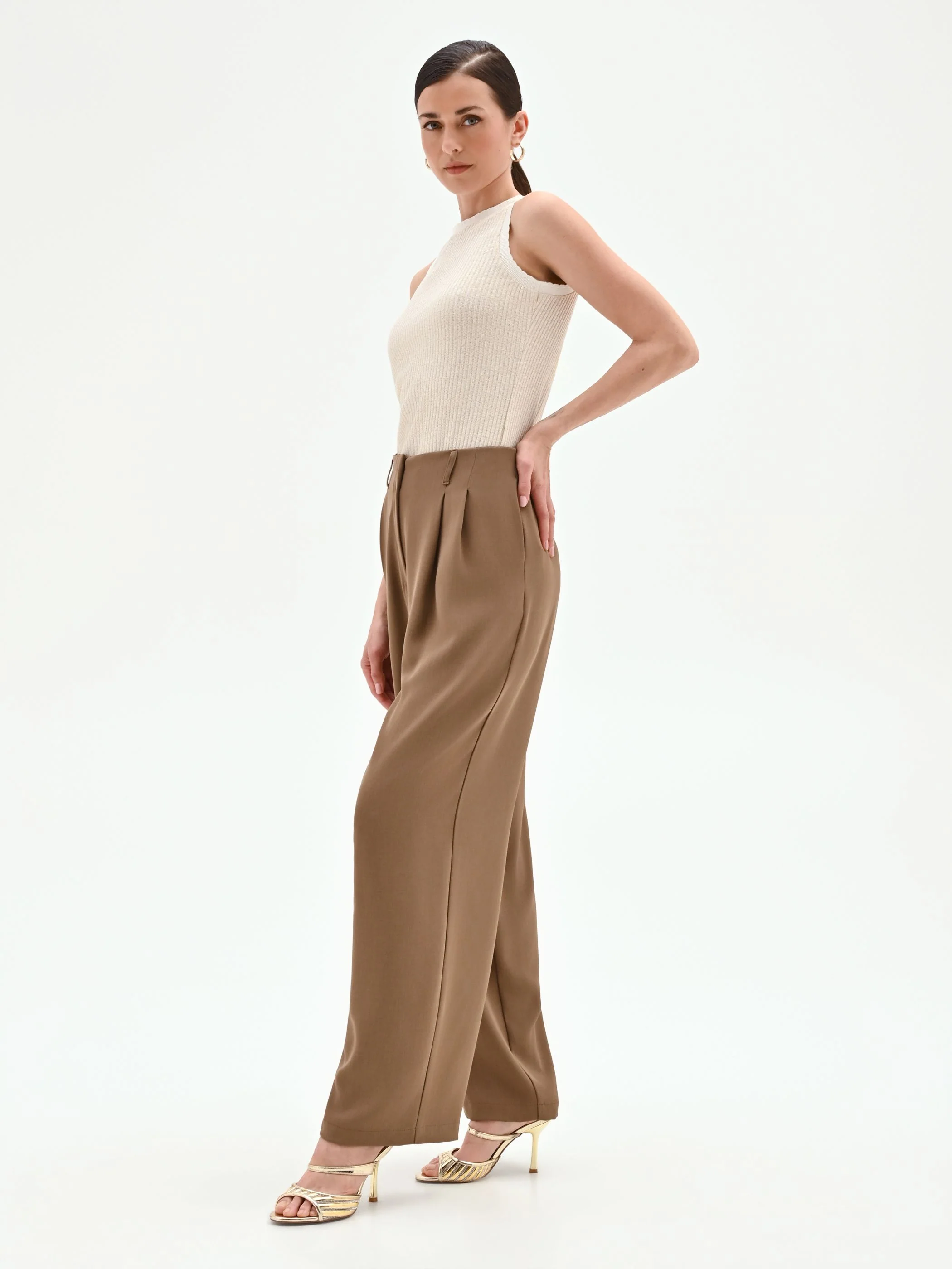 Pantalone a palazzo fango marrone in cadi - Image 3