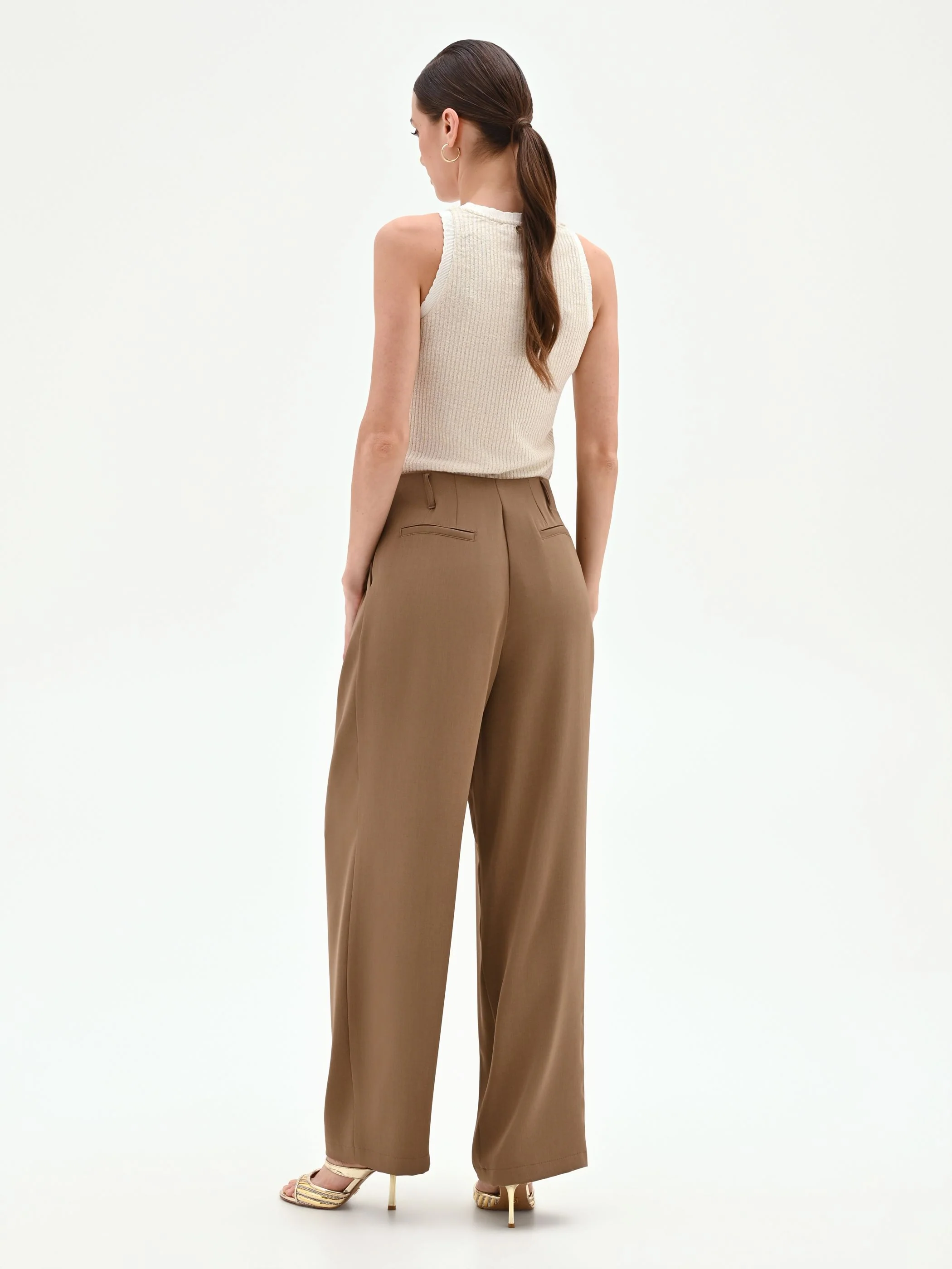 Pantalone a palazzo fango marrone in cadi - Image 4