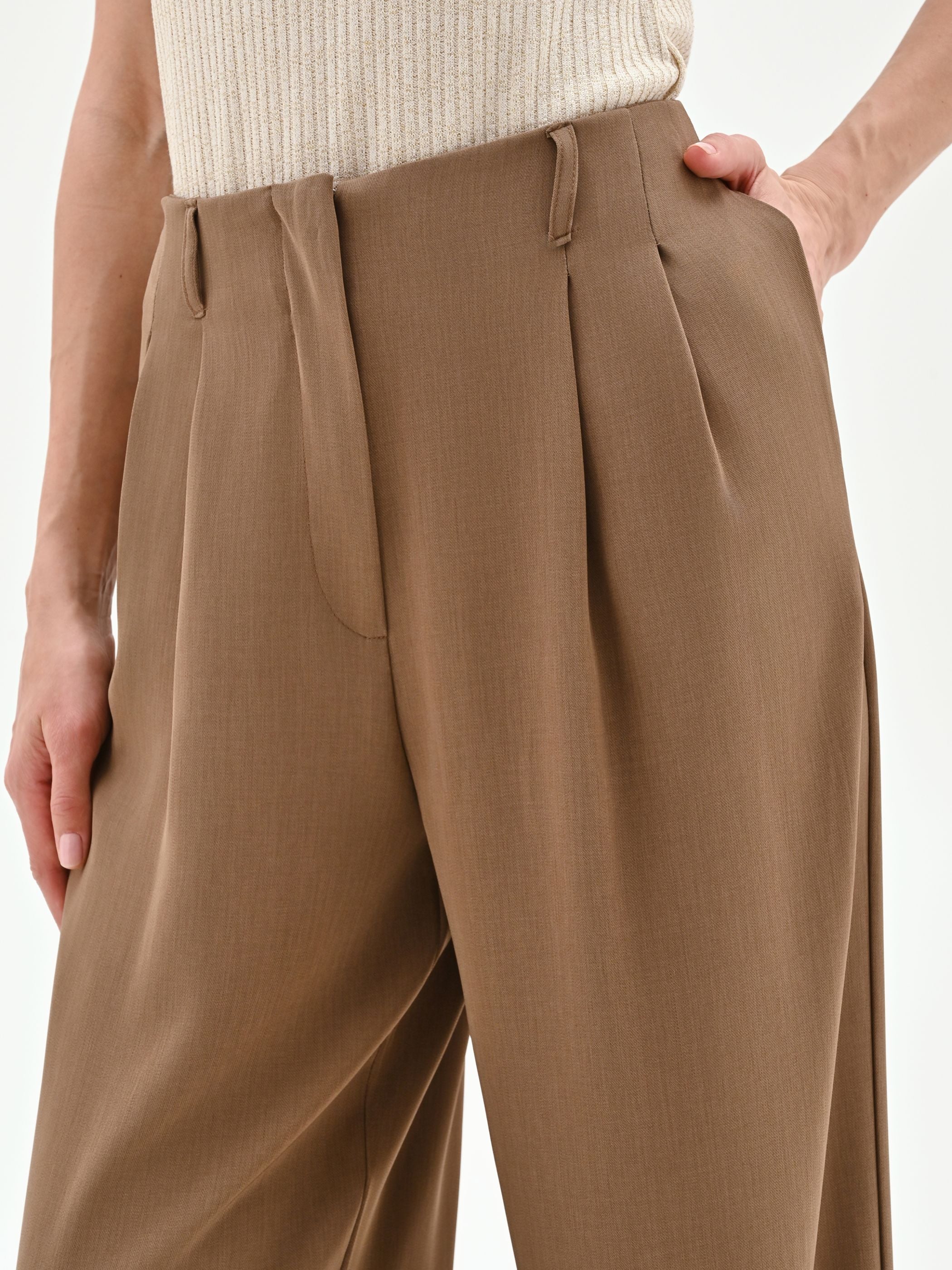 Pantalone a palazzo fango marrone in cadi - Image 5