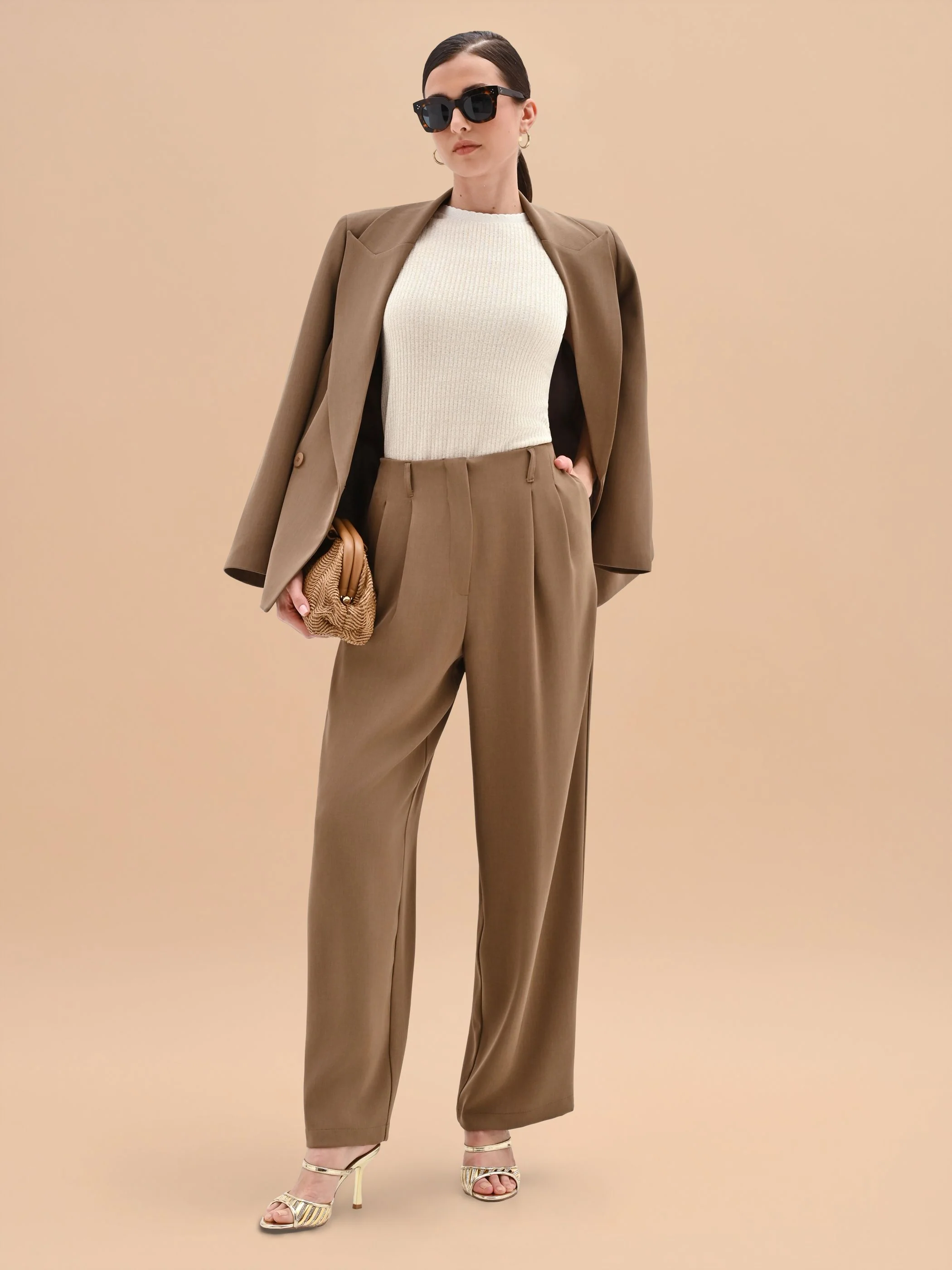 Pantalone a palazzo fango marrone in cadi - Image 7