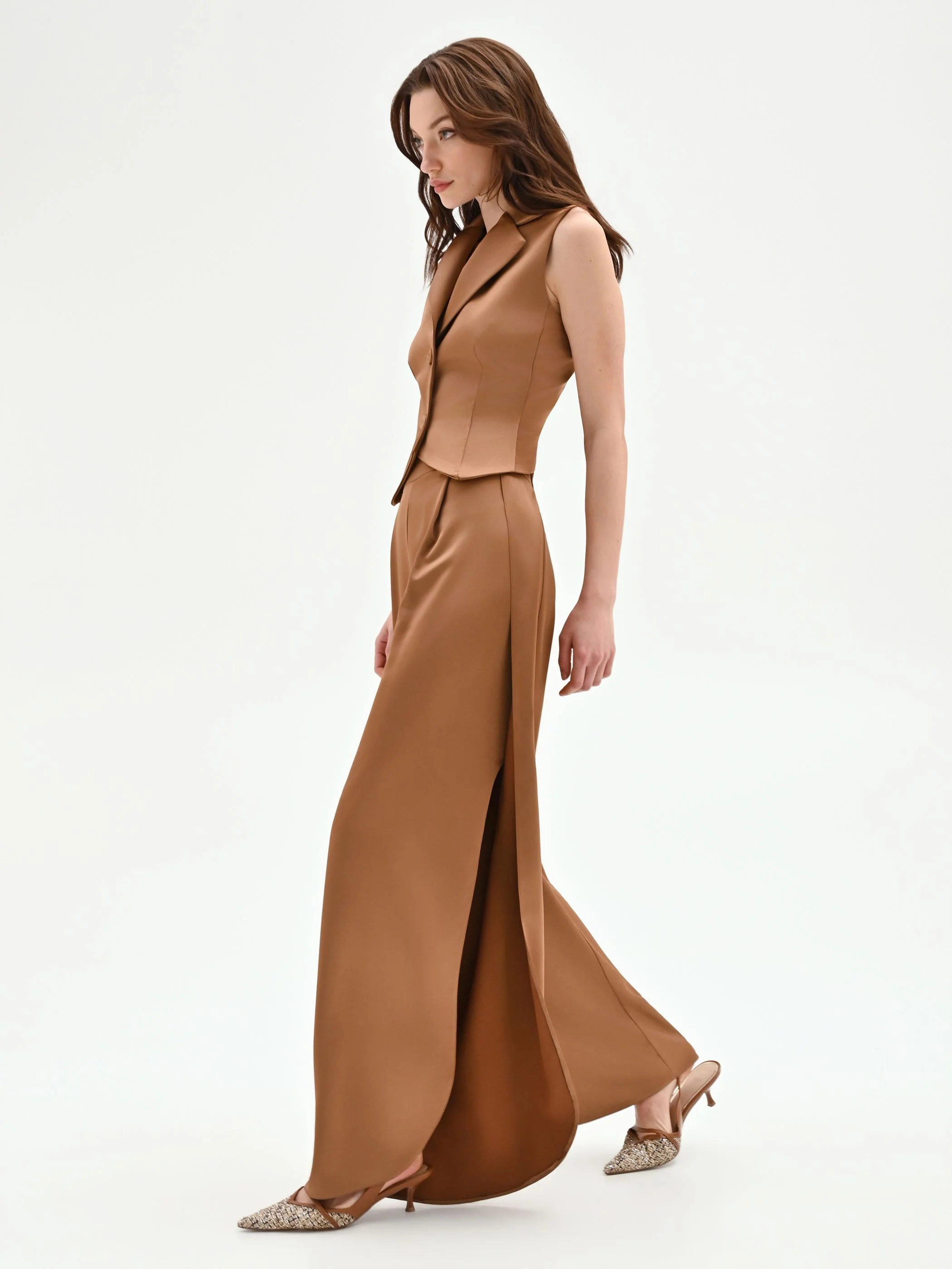 Pantalone a palazzo marrone bronzo con pinces