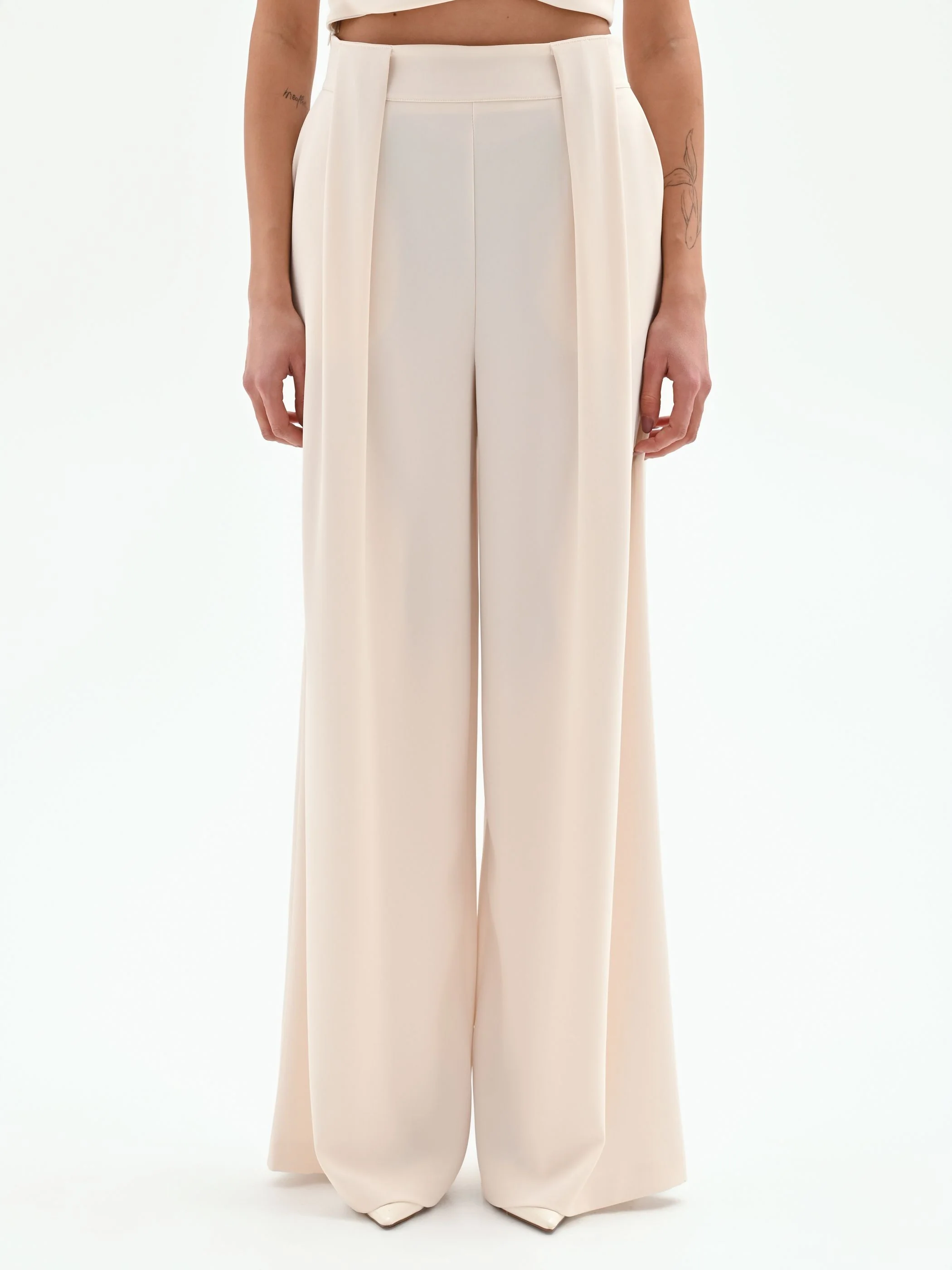 Pantalone a palazzo panna bianco con pieghe - Image 2