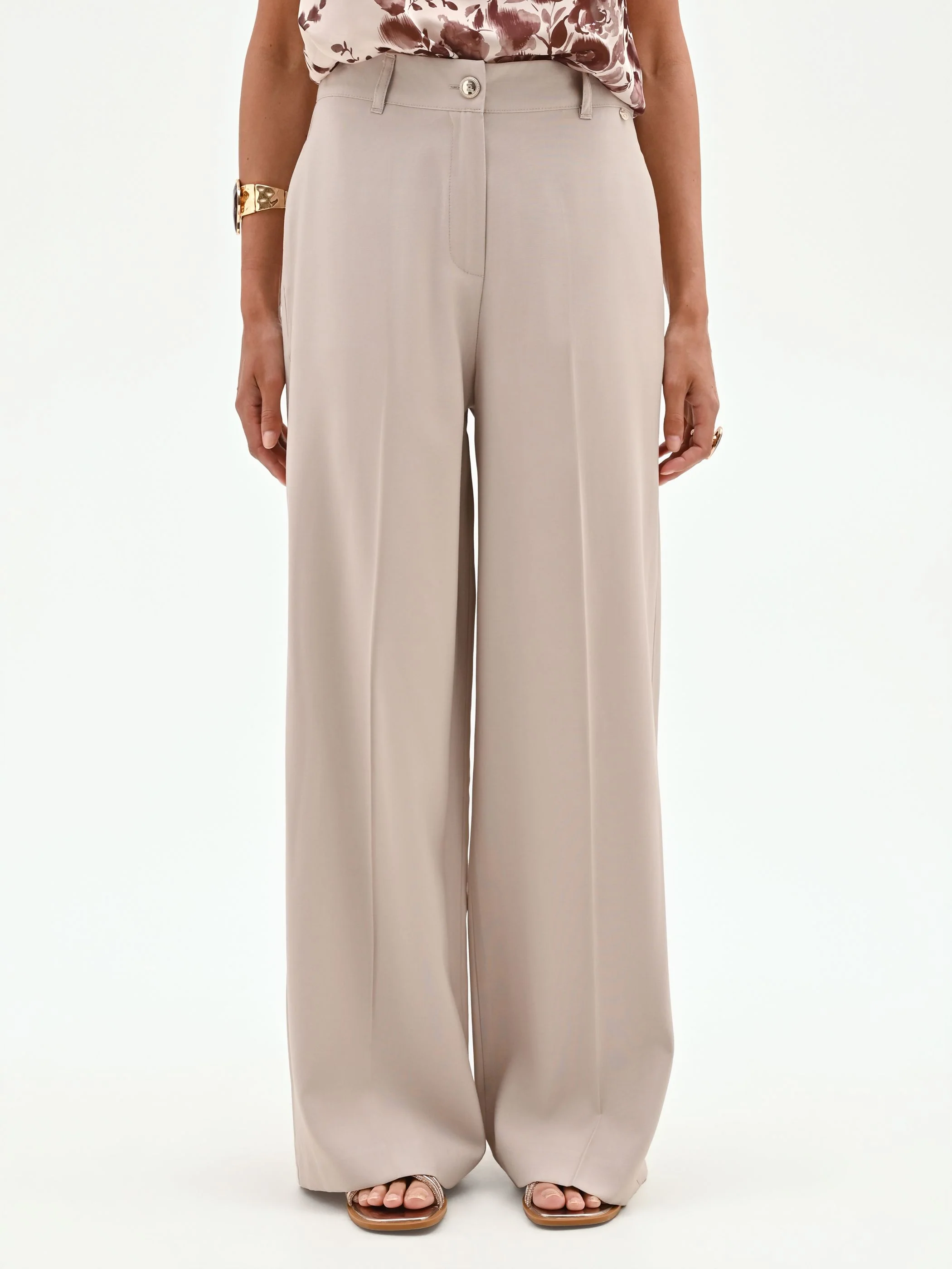 Pantalone a palazzo tortora beige con piega stirata - Image 3