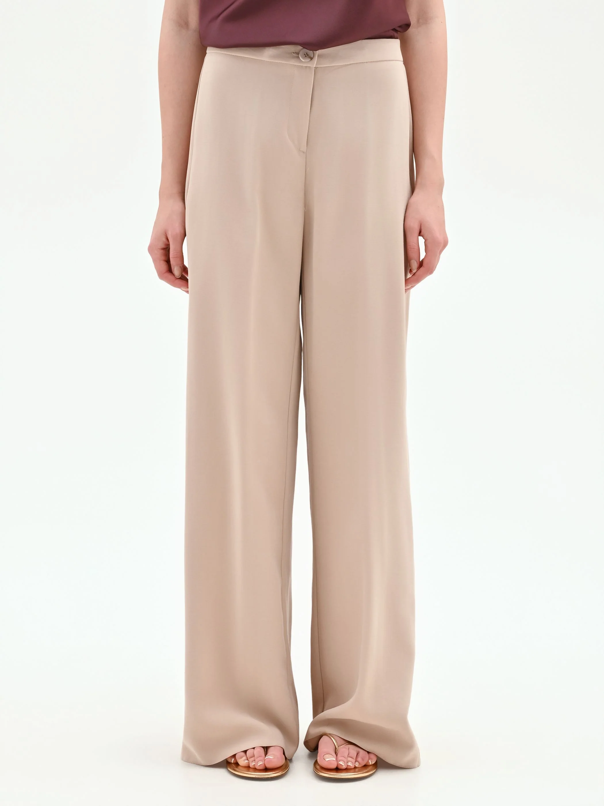 Pantalone a palazzo tortora beige in viscosa - Image 2