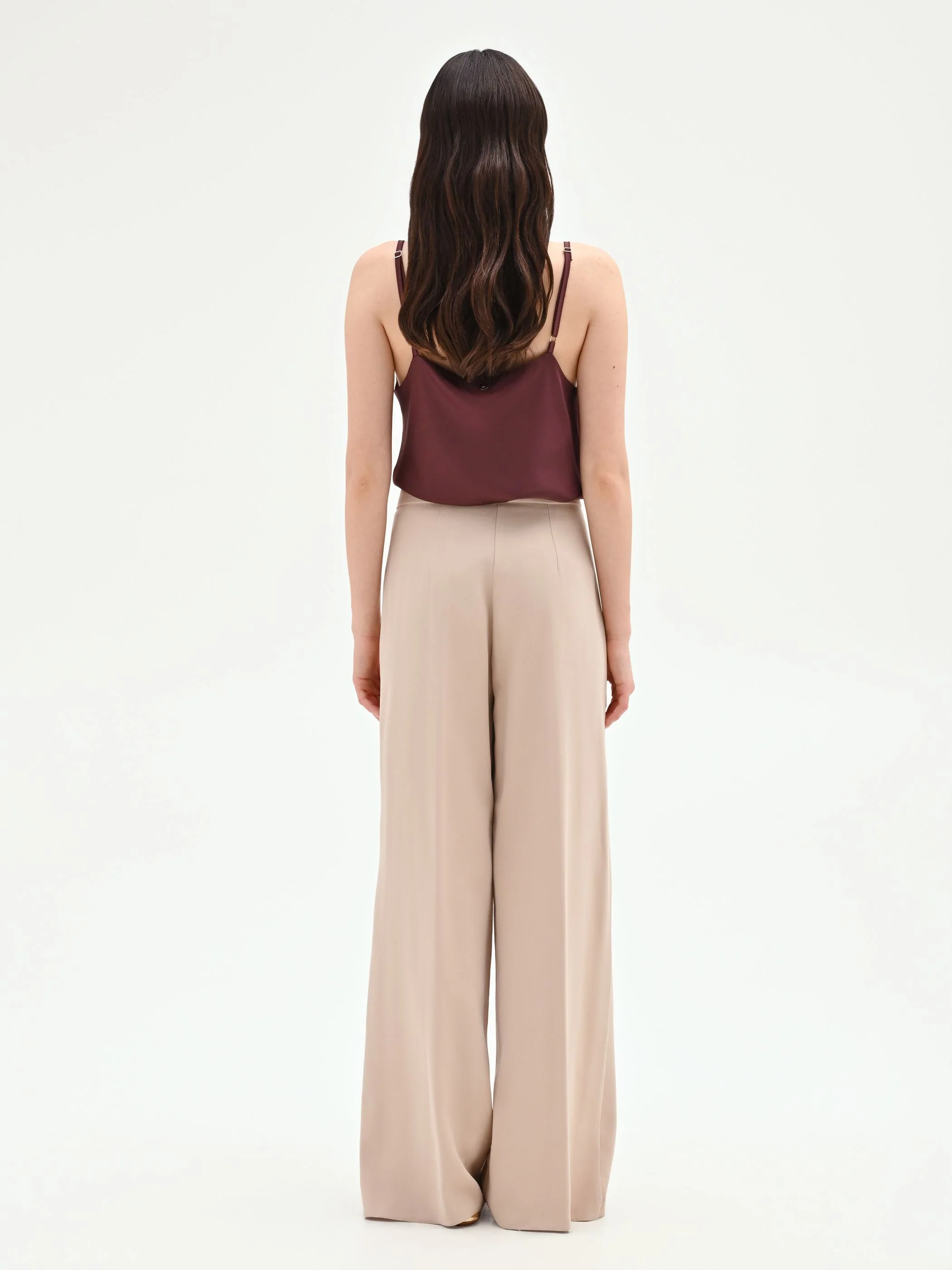 Pantalone a palazzo tortora beige in viscosa - Image 3