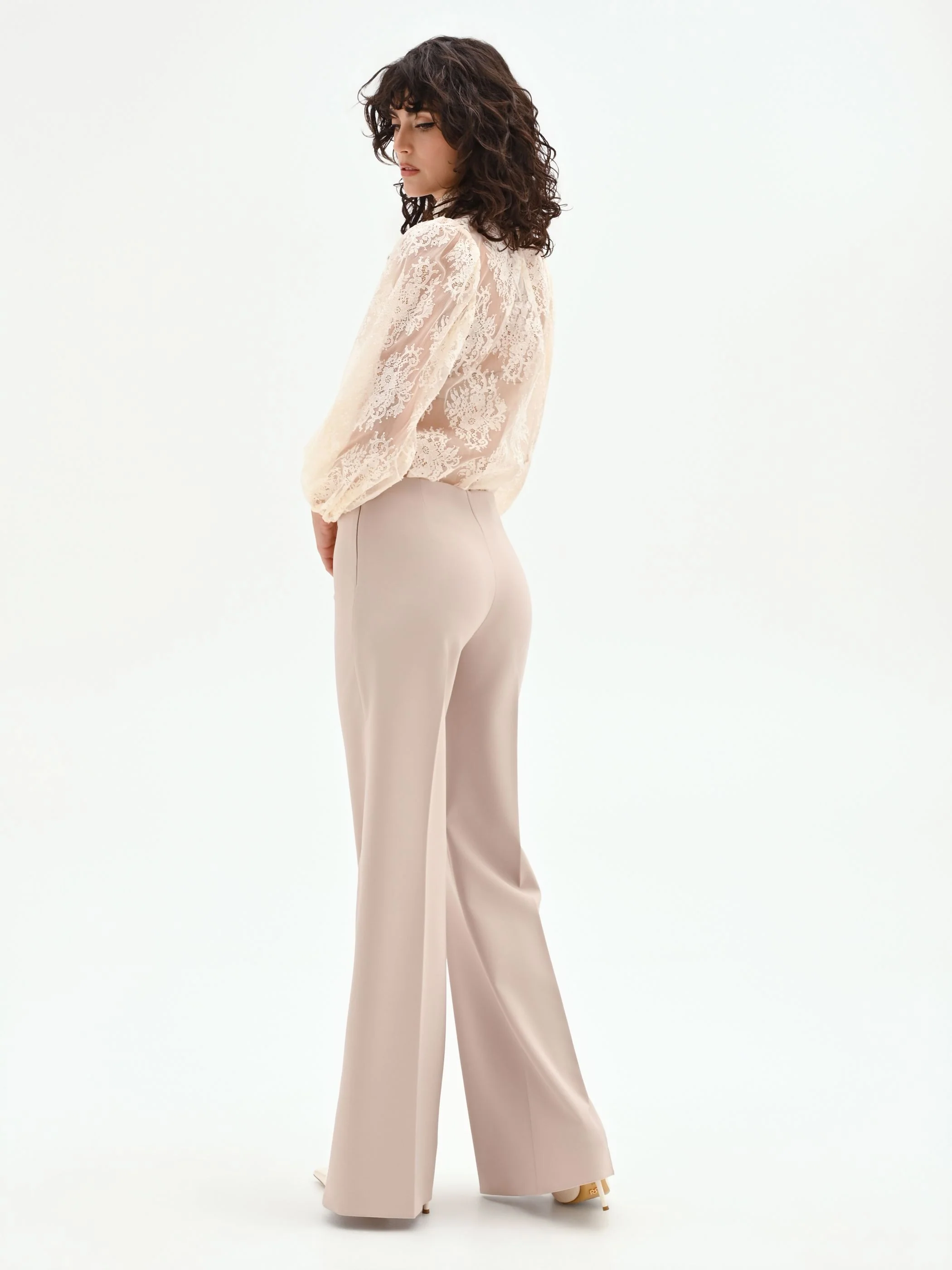 Pantalone a palazzo tortora beige - Image 3