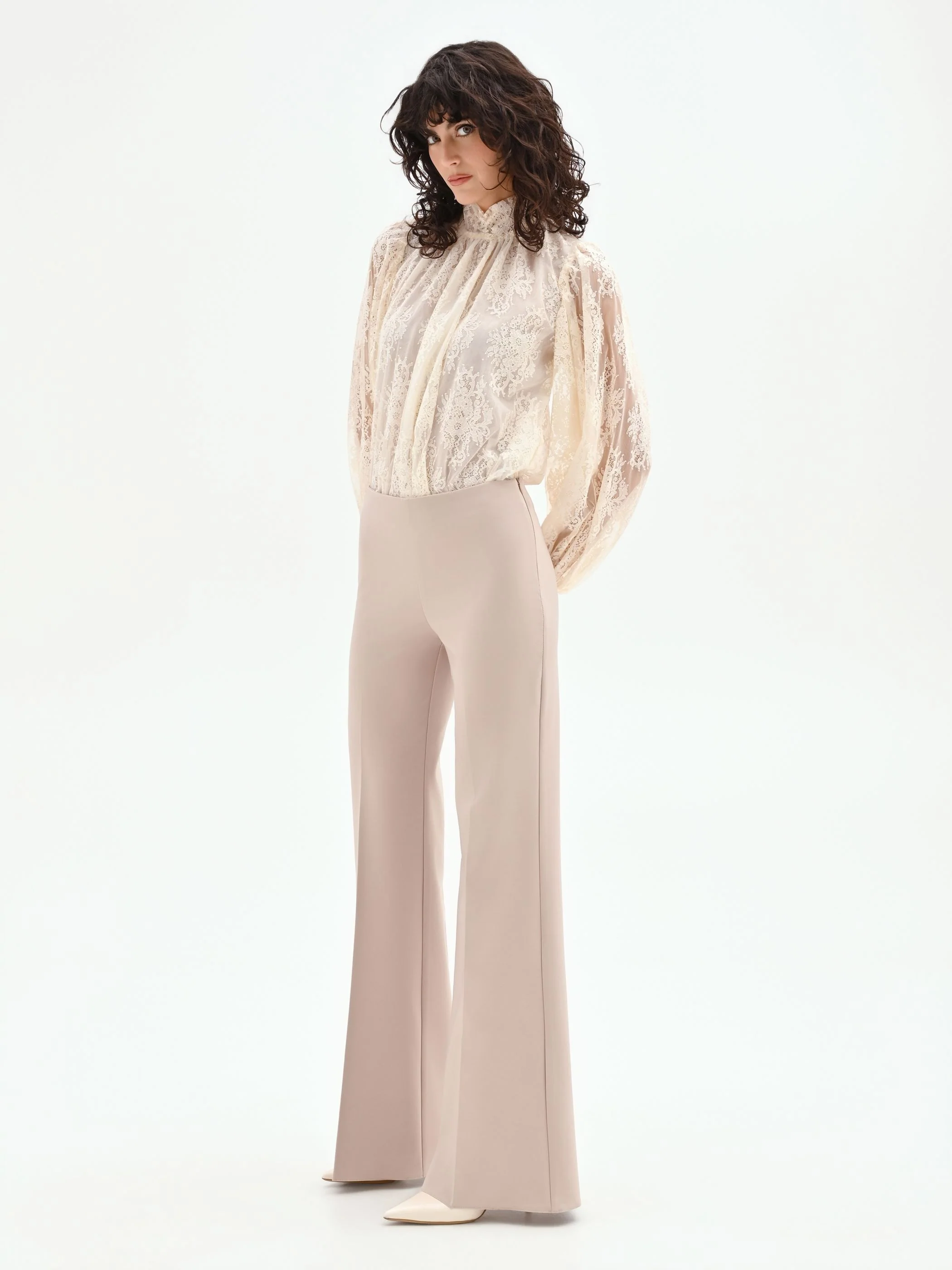 Pantalone a palazzo tortora beige - Image 5