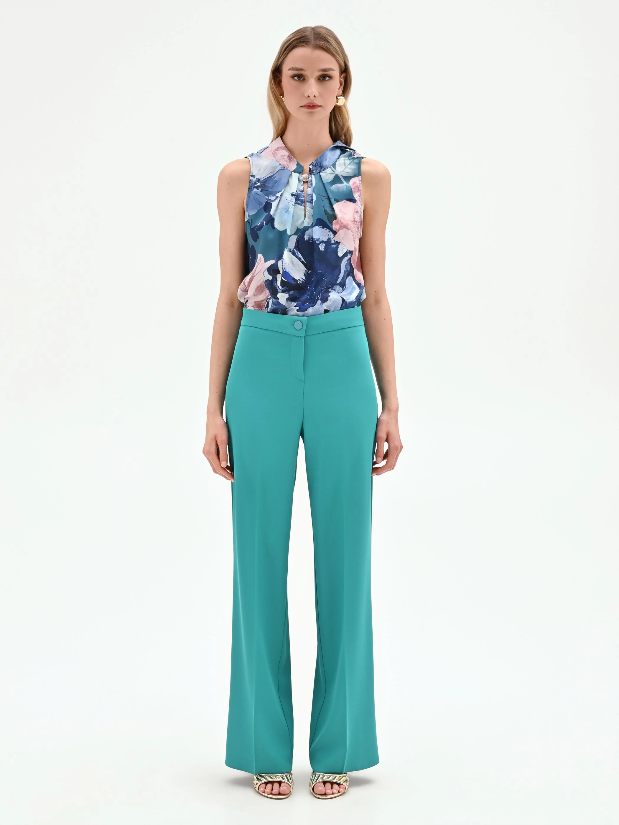Pantalone a palazzo turchese azzurro - Image 4