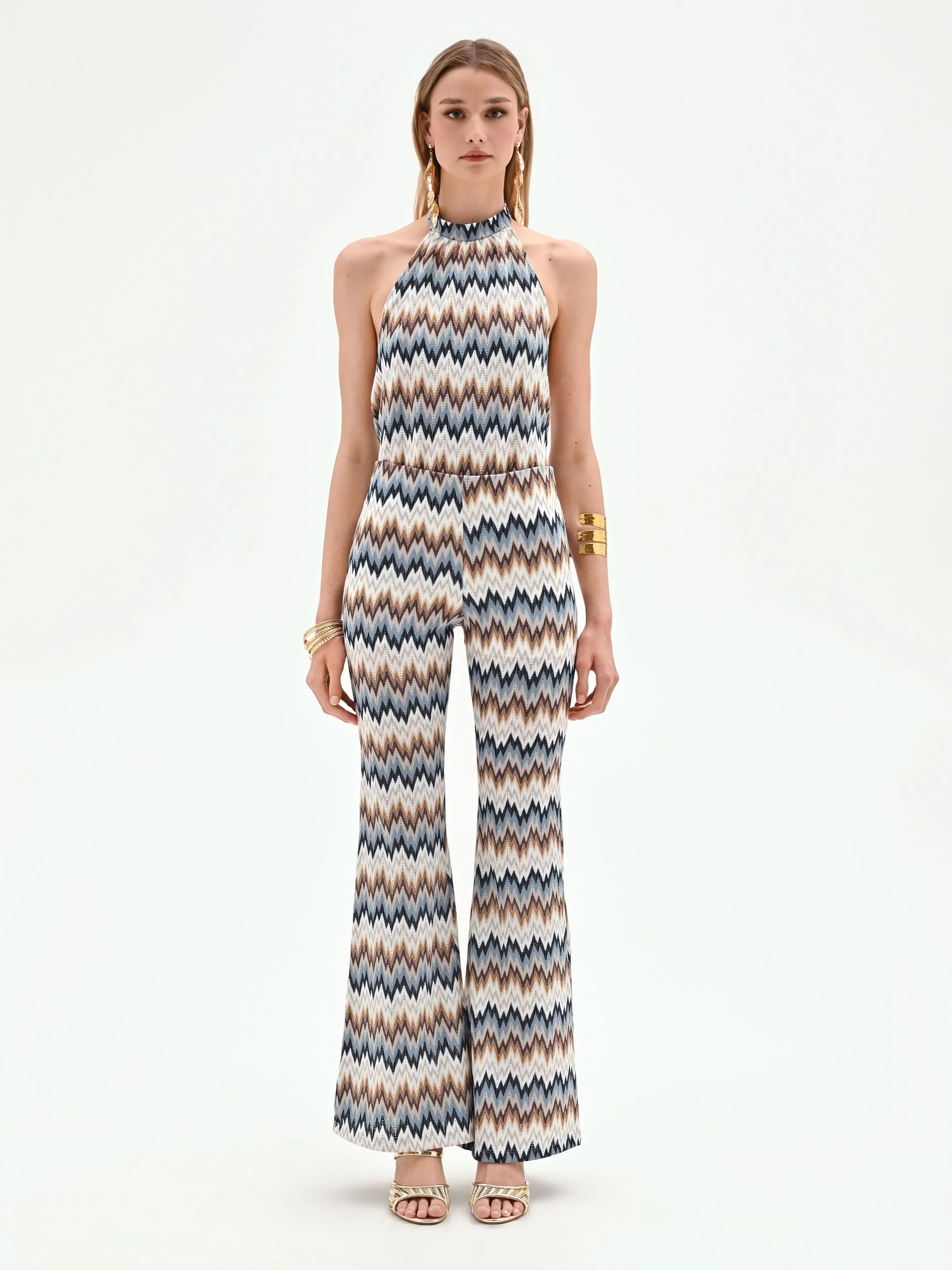 Pantalone azzurro con motivo chevron - Image 2