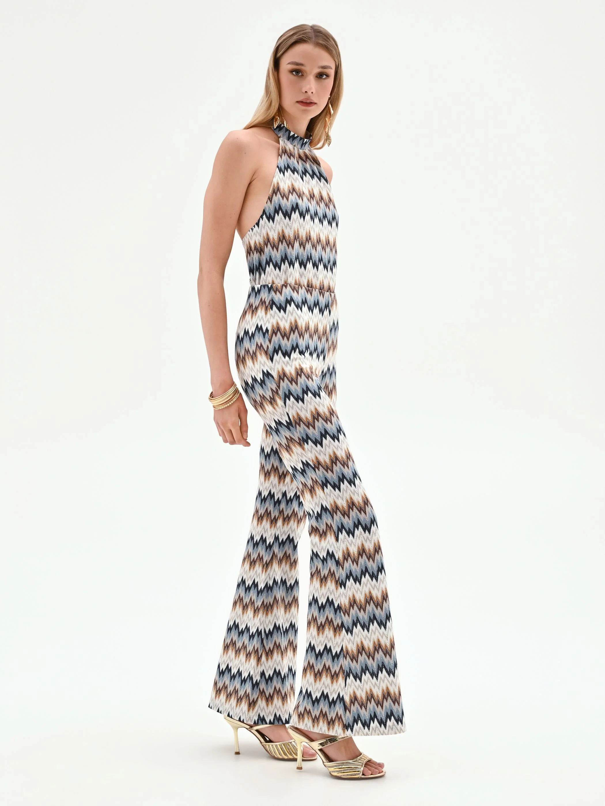 Pantalone azzurro con motivo chevron - Image 4