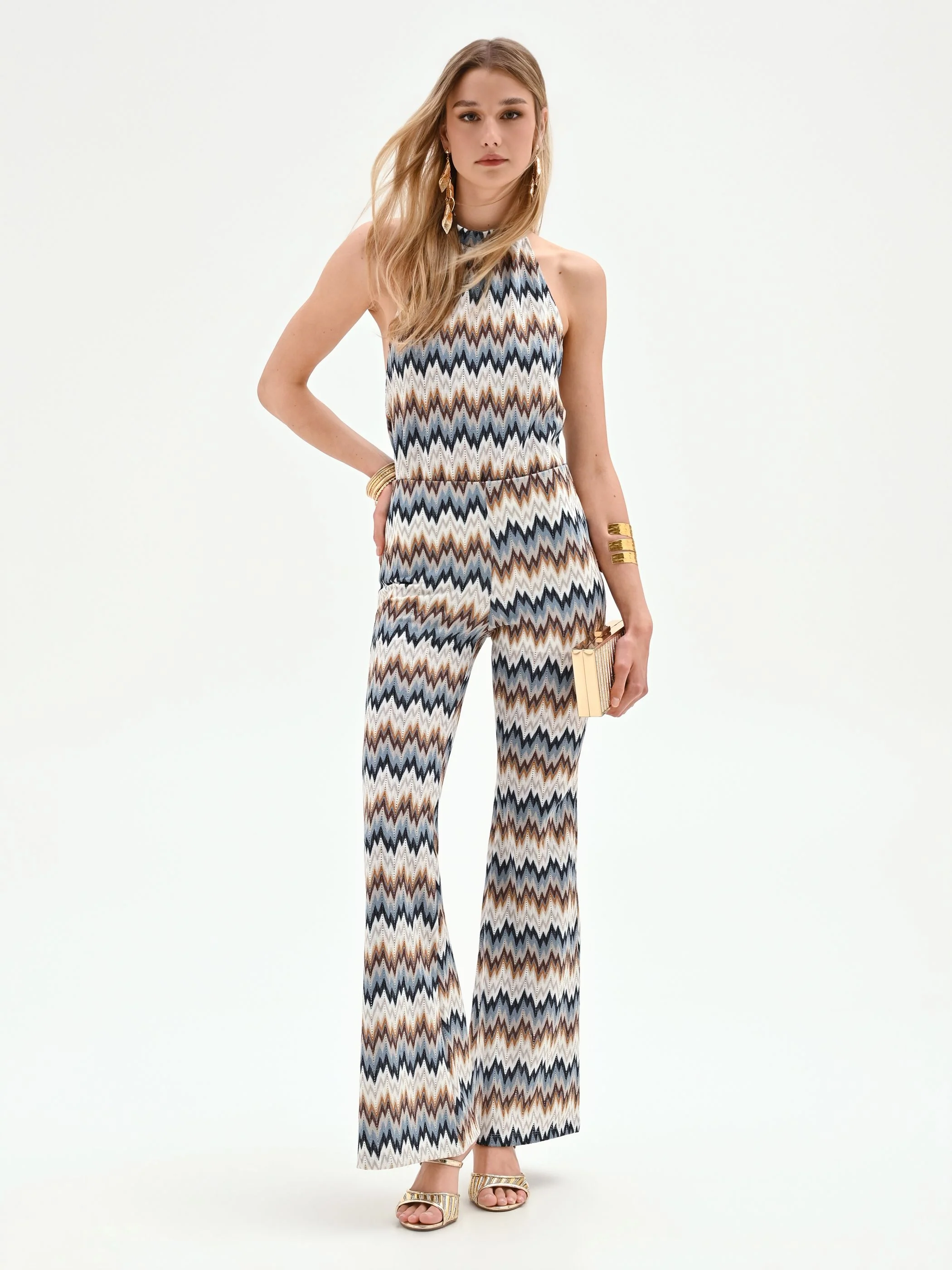 Pantalone azzurro con motivo chevron - Image 6