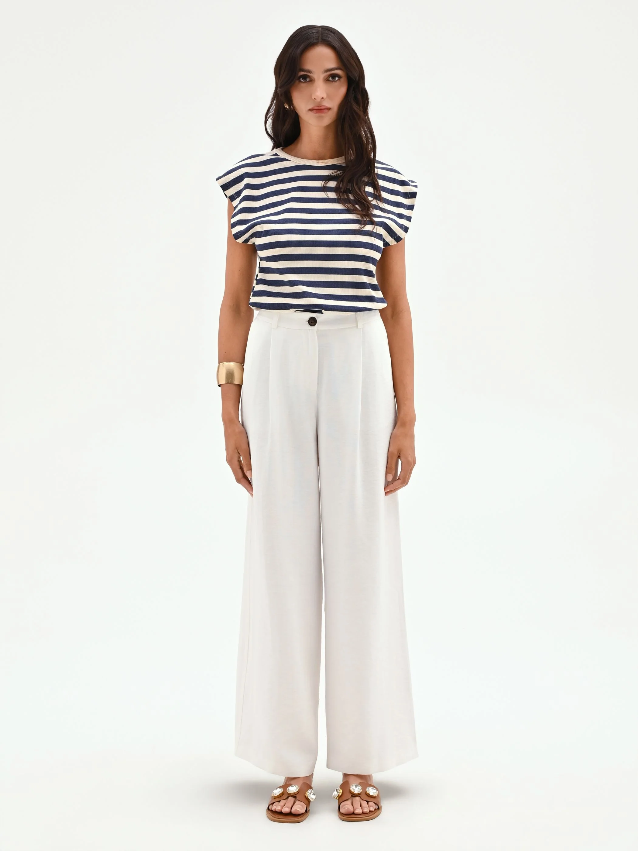 Pantalone bianco a palazzo con pinces