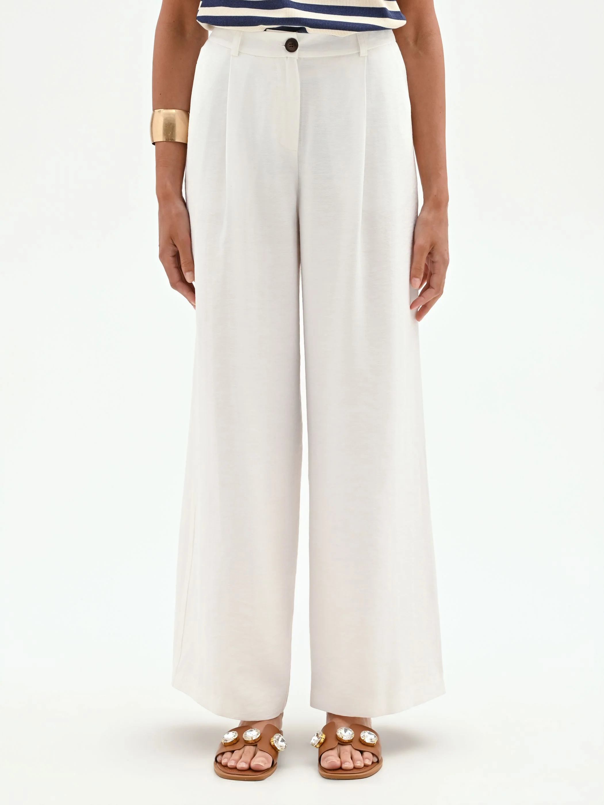 Pantalone bianco a palazzo con pinces - Image 2