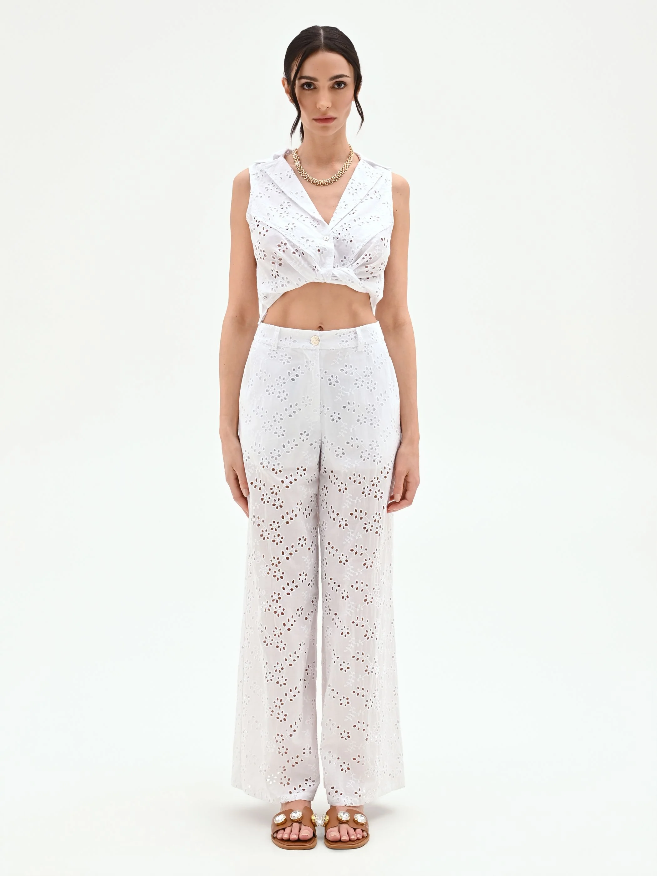 Pantalone bianco in sangallo di cotone