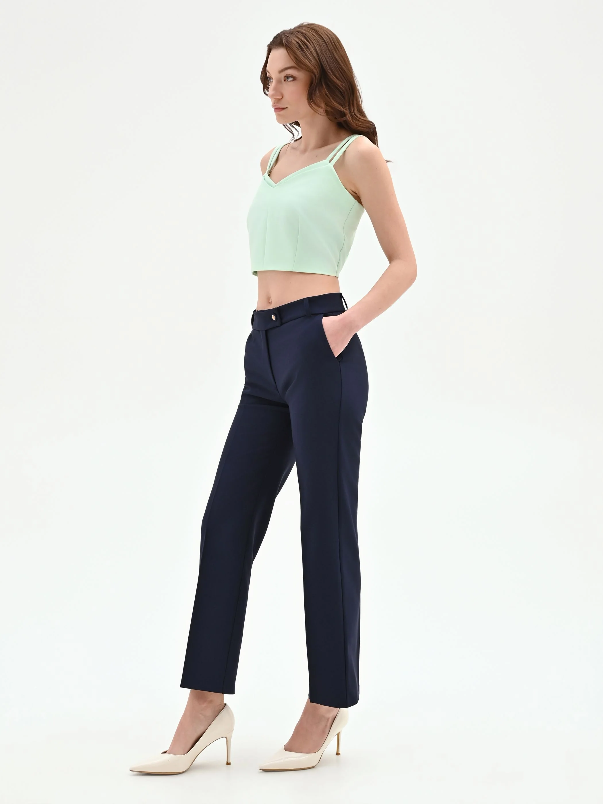Pantalone blu dritto in tessuto tecnico - Image 3