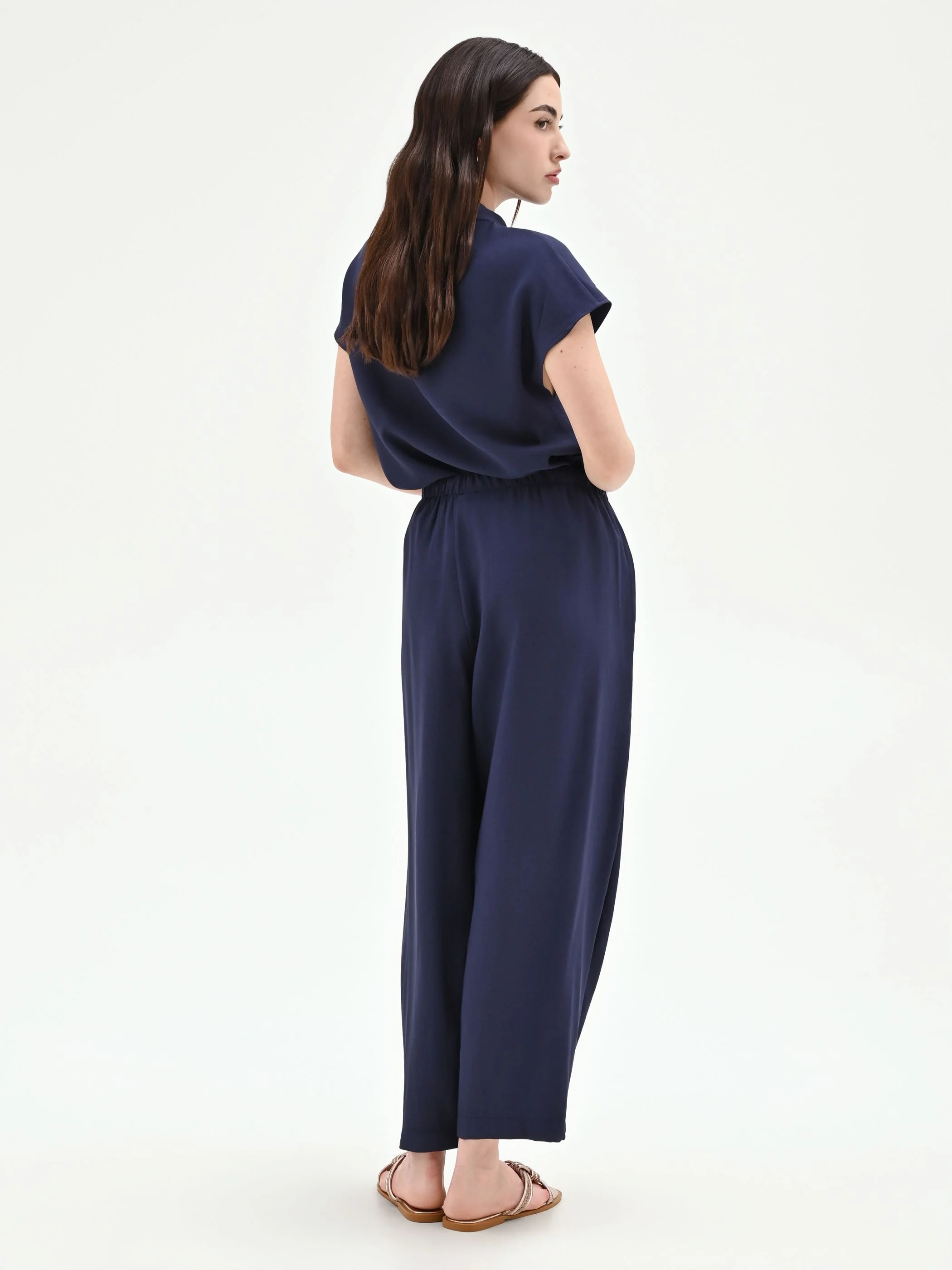 Pantalone blu navy fluido con coulisse
