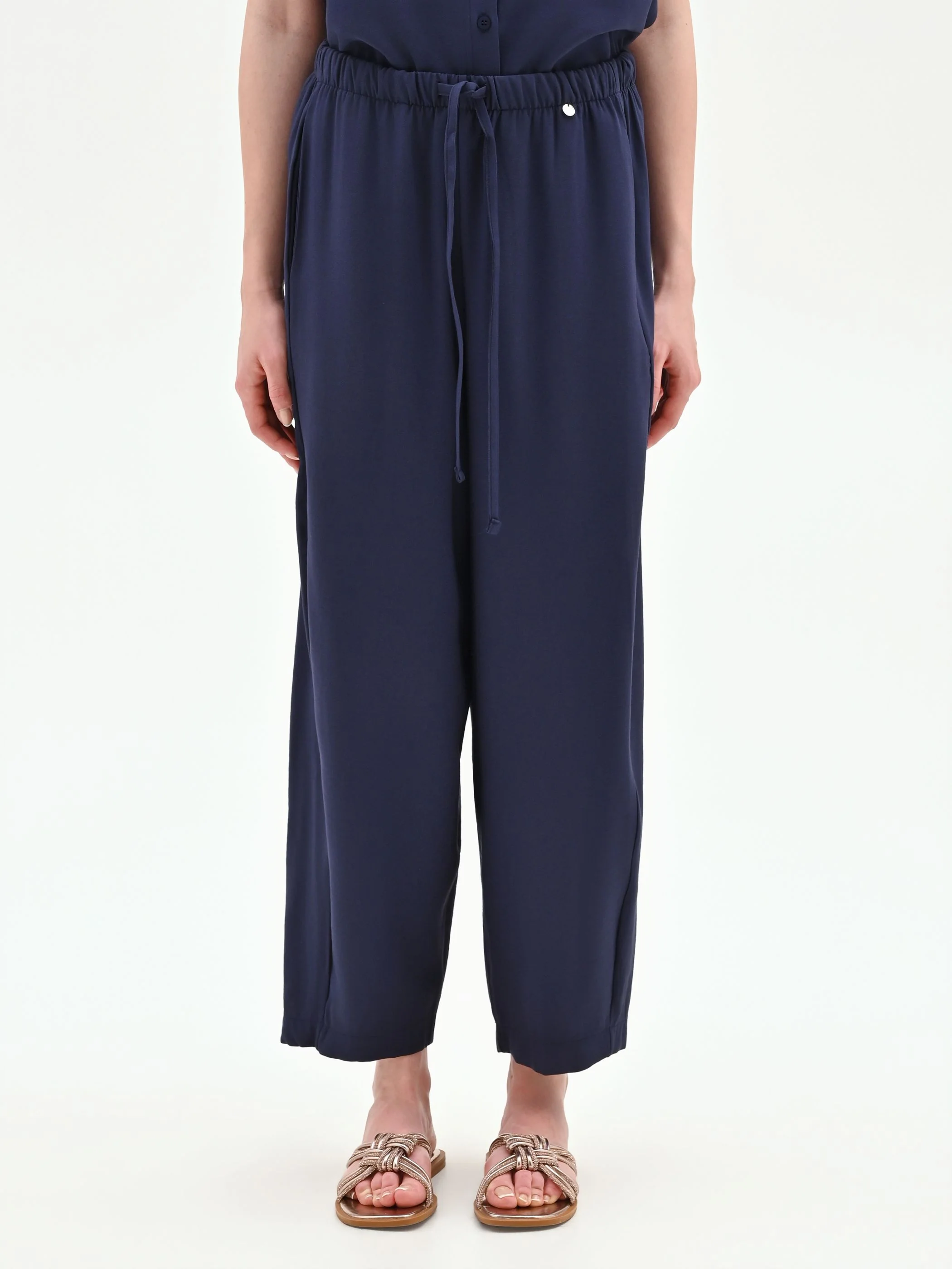 Pantalone blu navy fluido con coulisse - Image 4