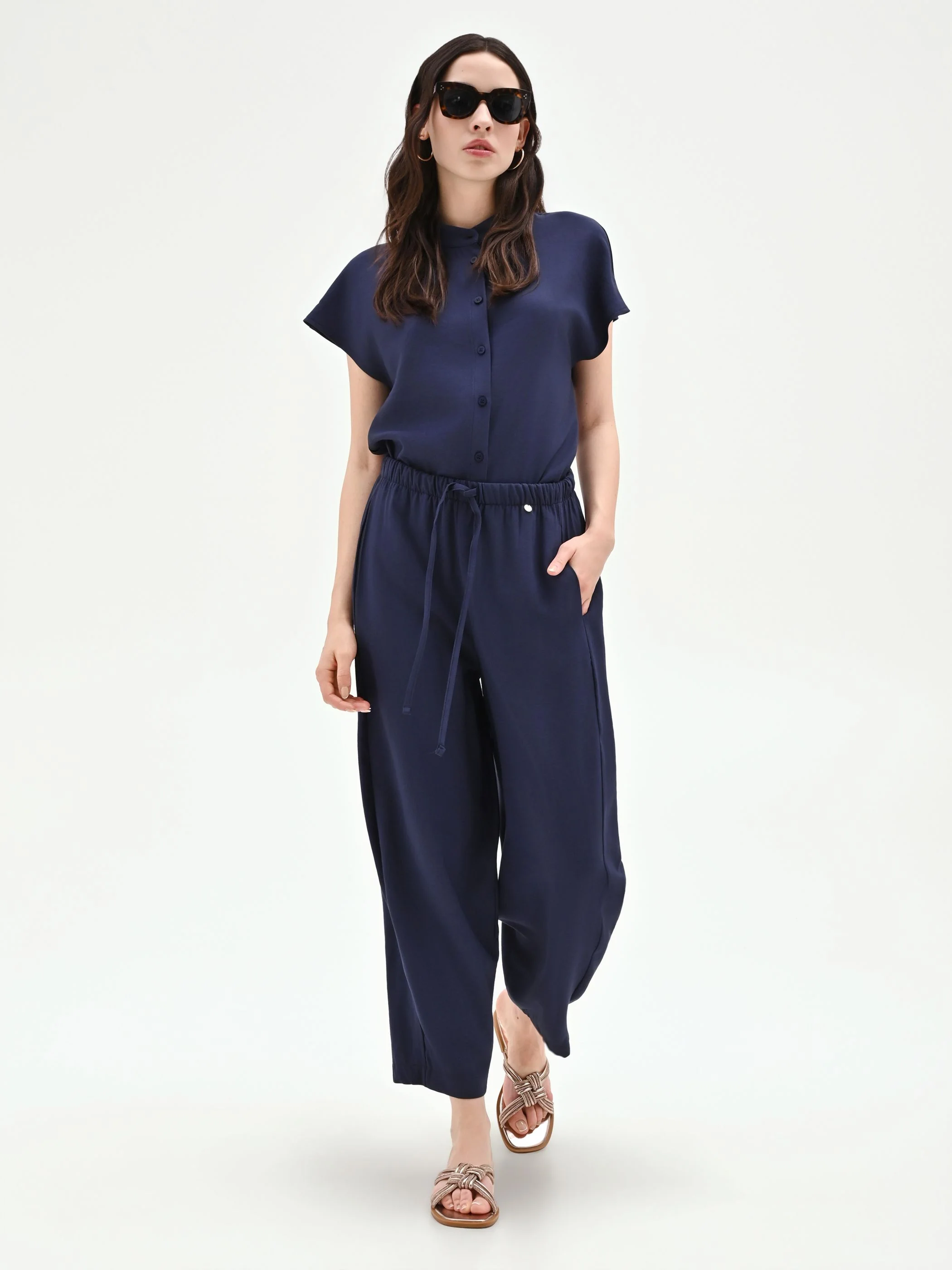 Pantalone blu navy fluido con coulisse - Image 6