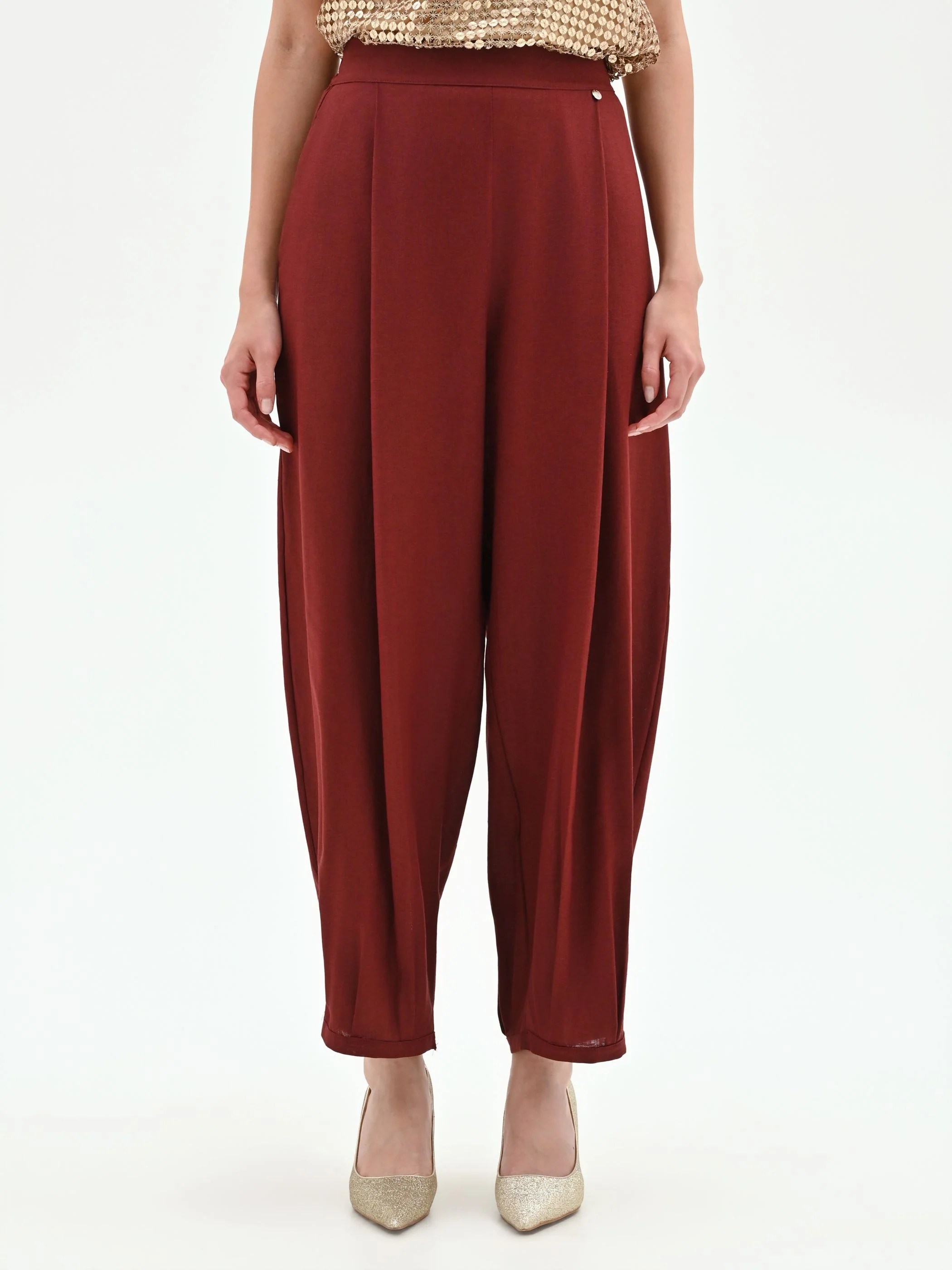 Pantalone bordeaux a palloncino in lino - Image 2