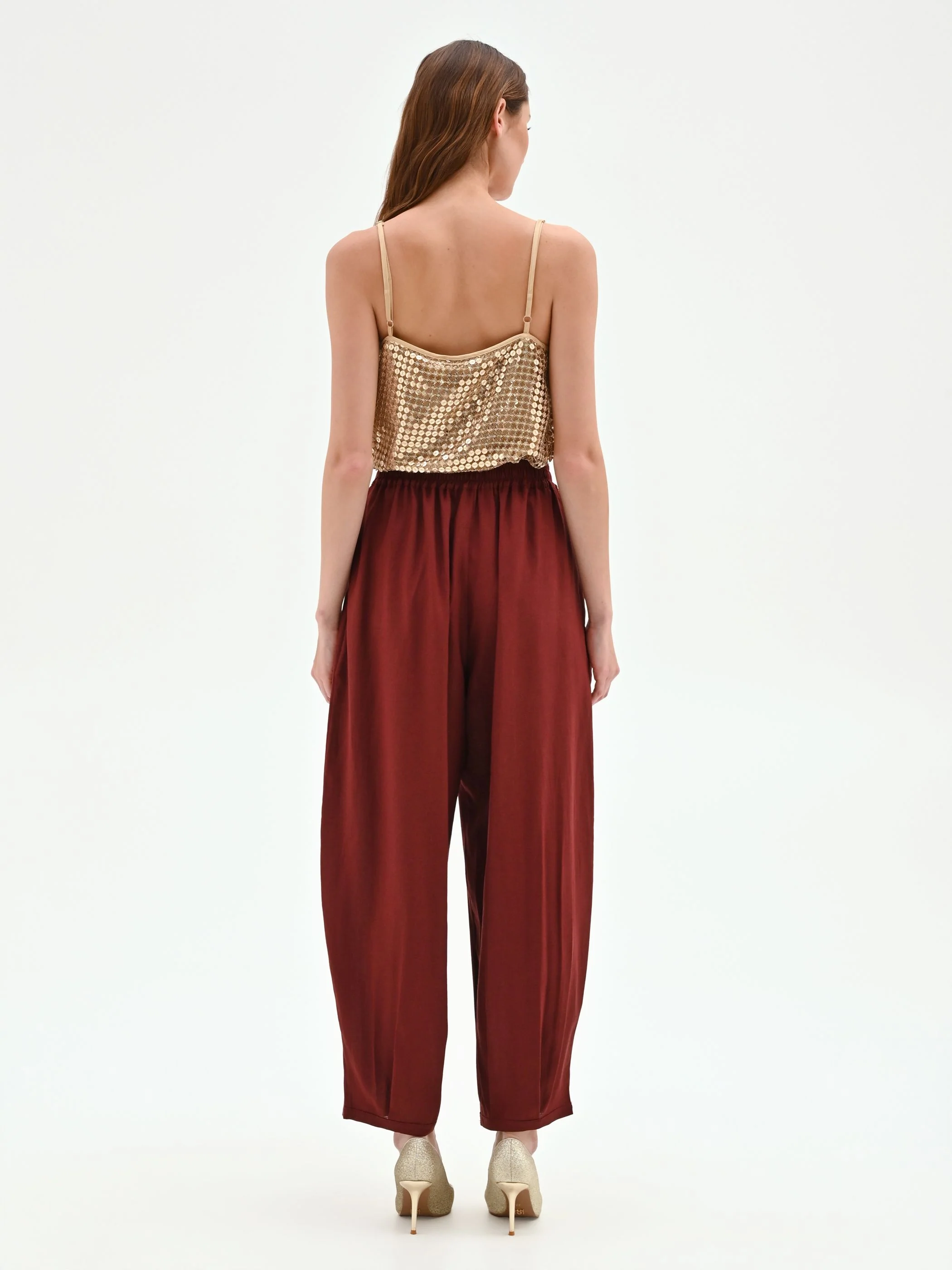 Pantalone bordeaux a palloncino in lino - Image 3