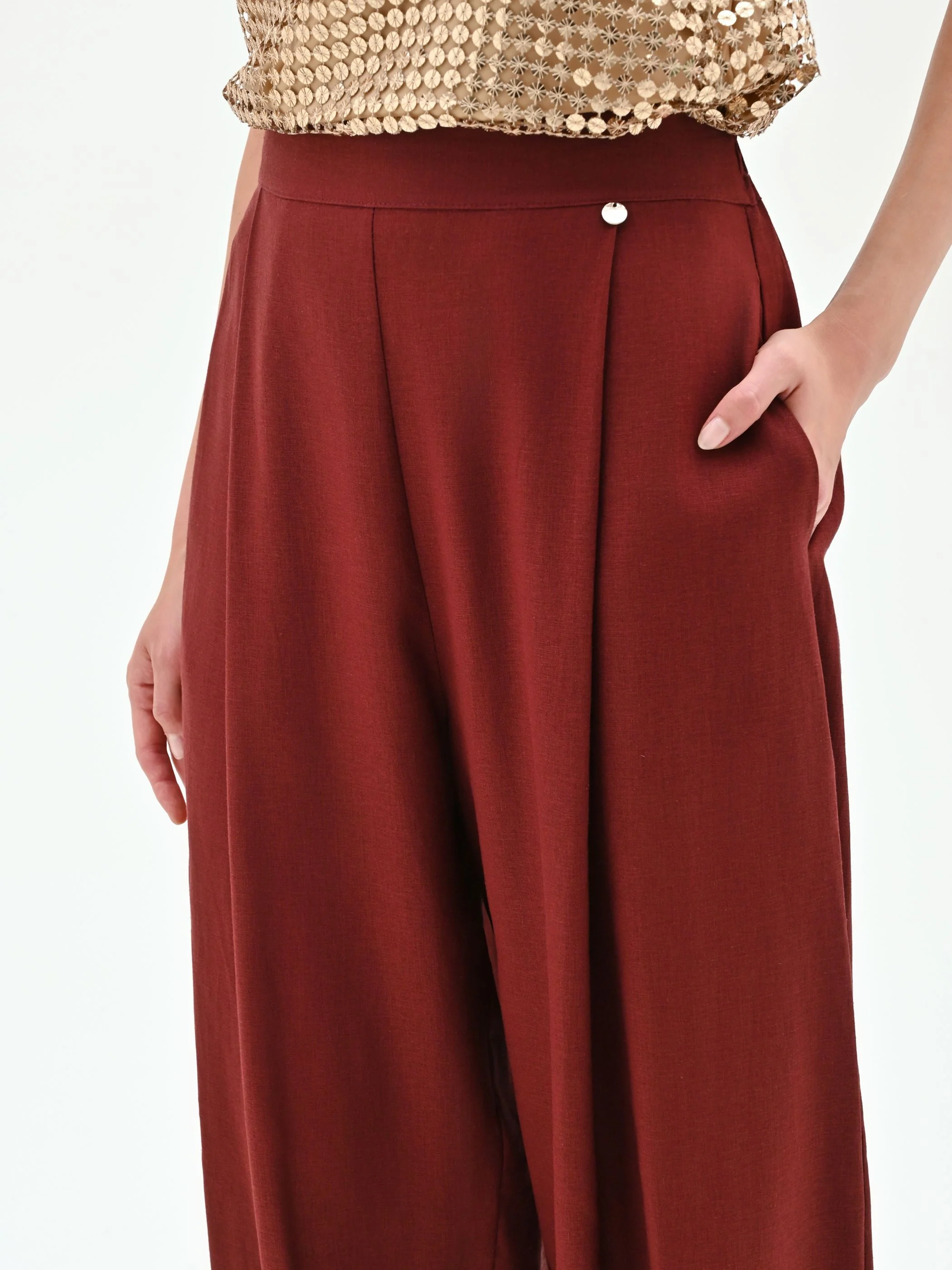 Pantalone bordeaux a palloncino in lino - Image 4