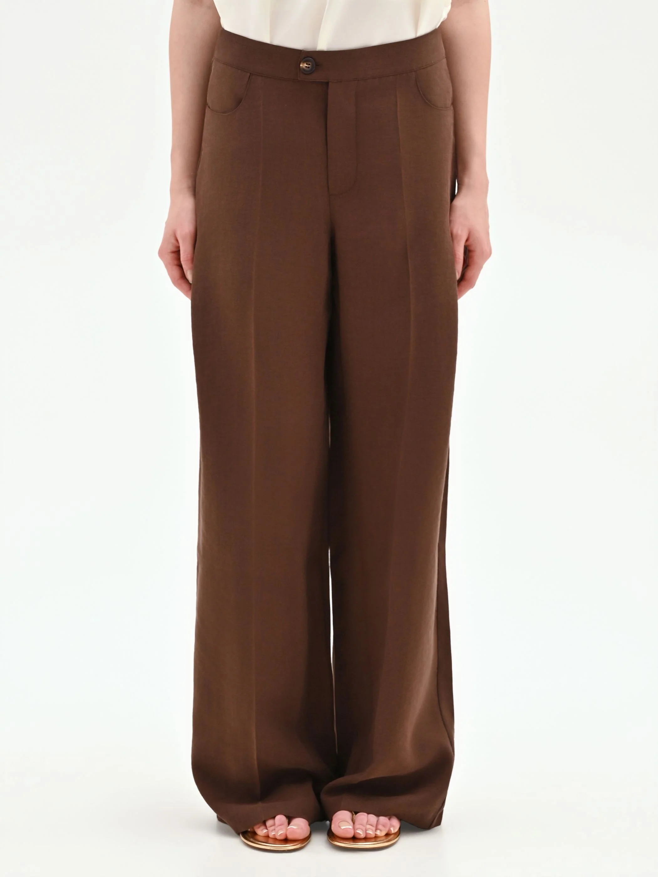 Pantalone cioccolato a palazzo con pinces - Image 4