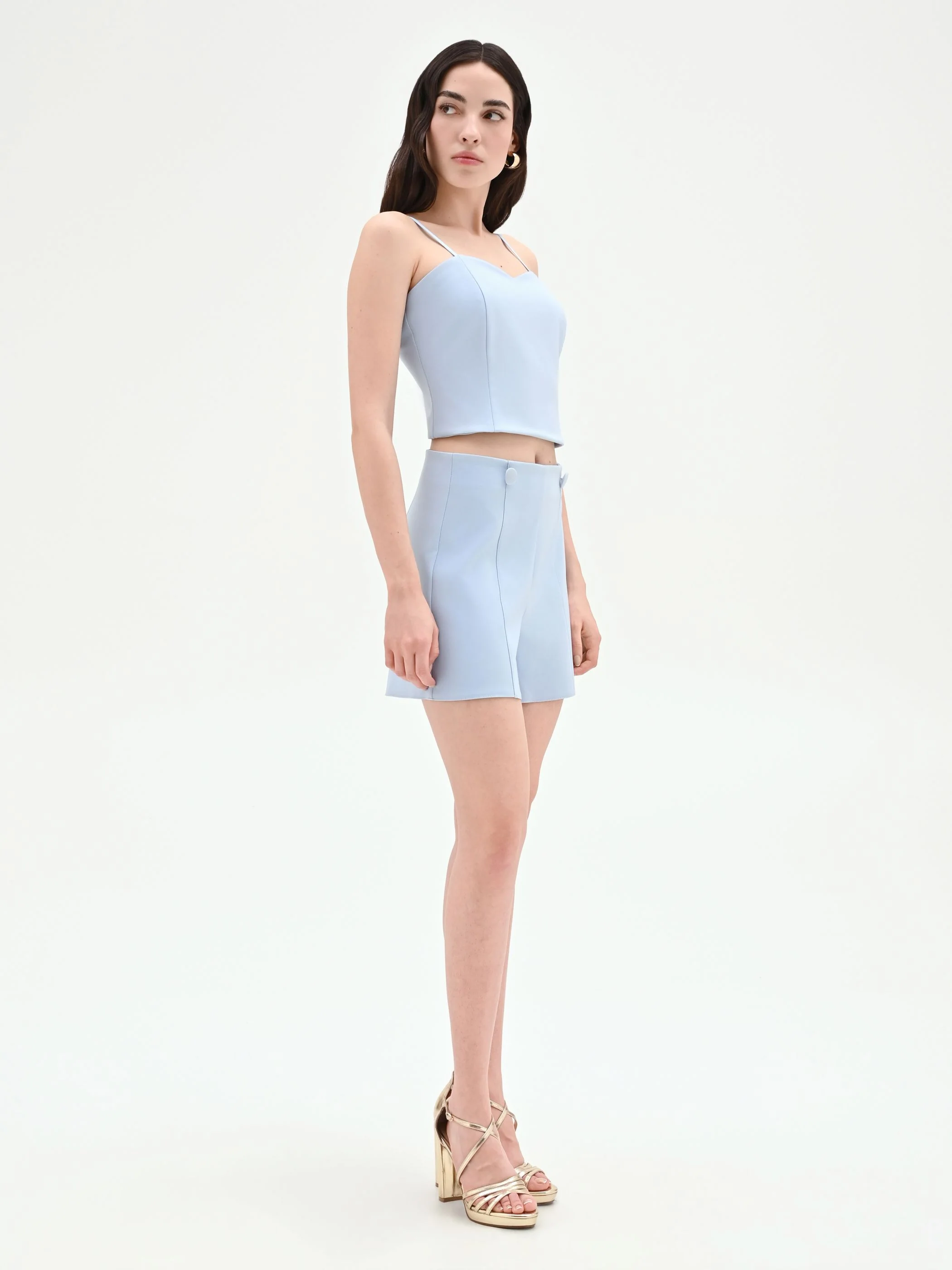 Pantalone corto cielo azzurro a vita alta - Image 4