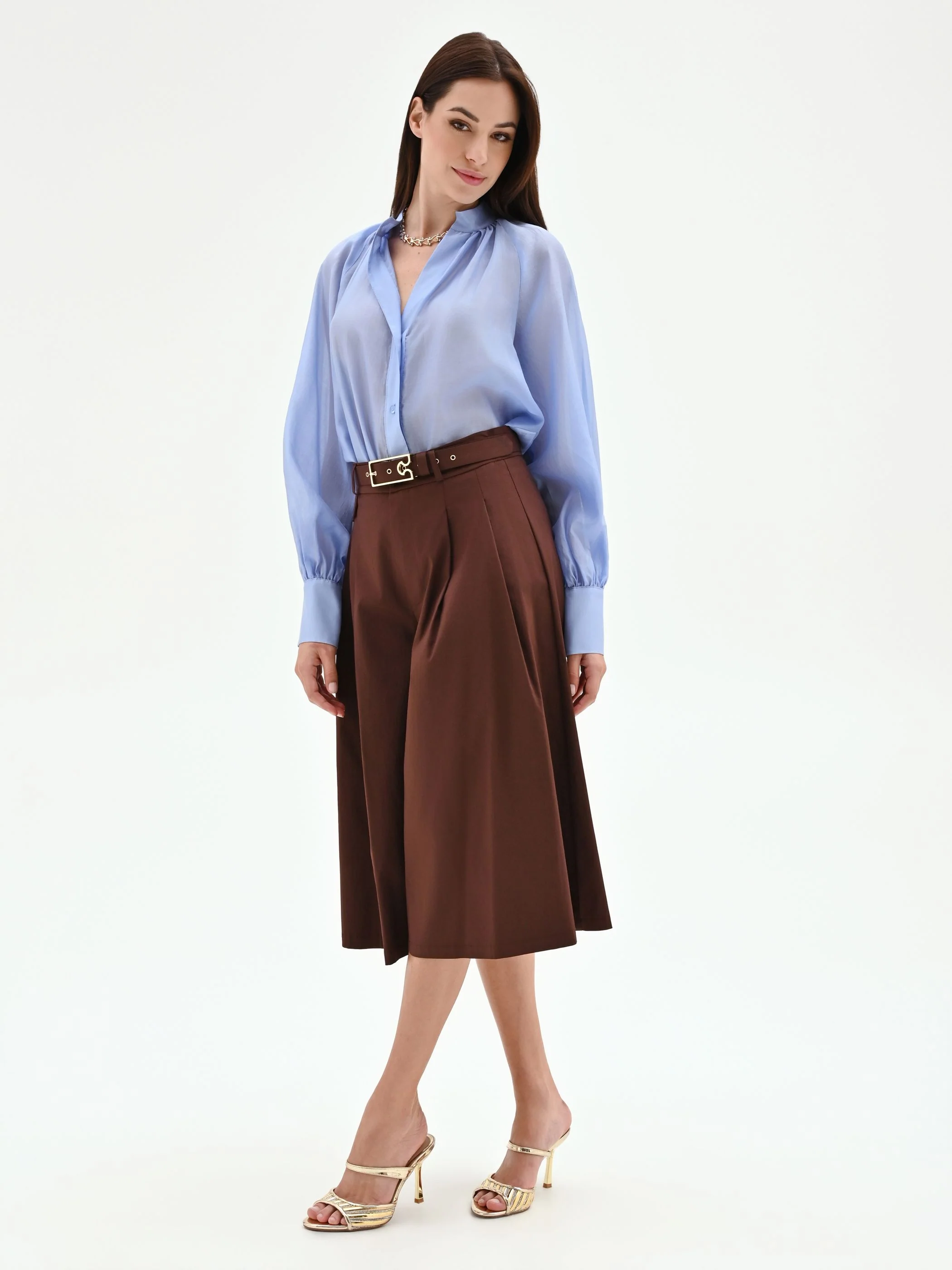 Pantalone culotte cioccolato con cintura - Image 4
