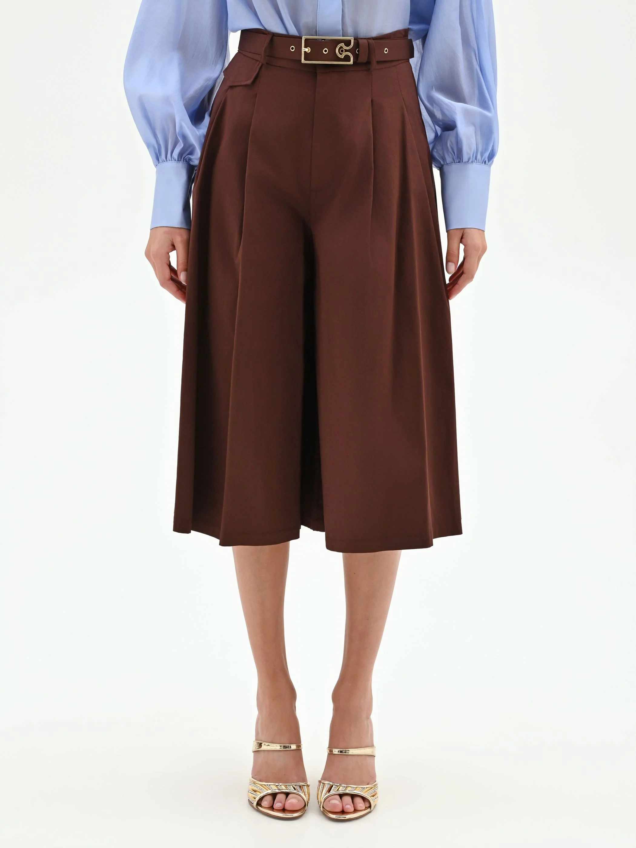 Pantalone culotte cioccolato con cintura - Image 5