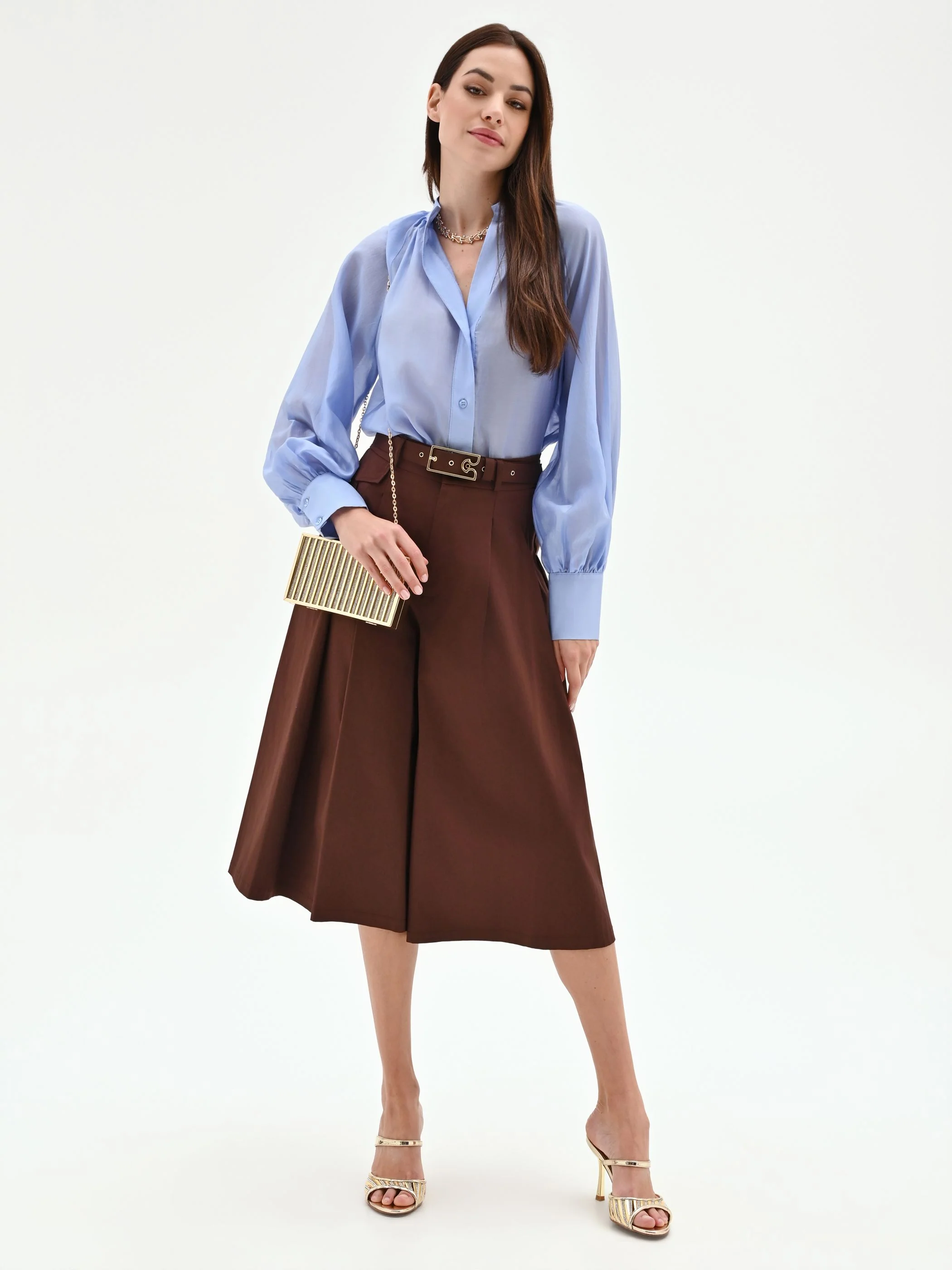 Pantalone culotte cioccolato con cintura - Image 6