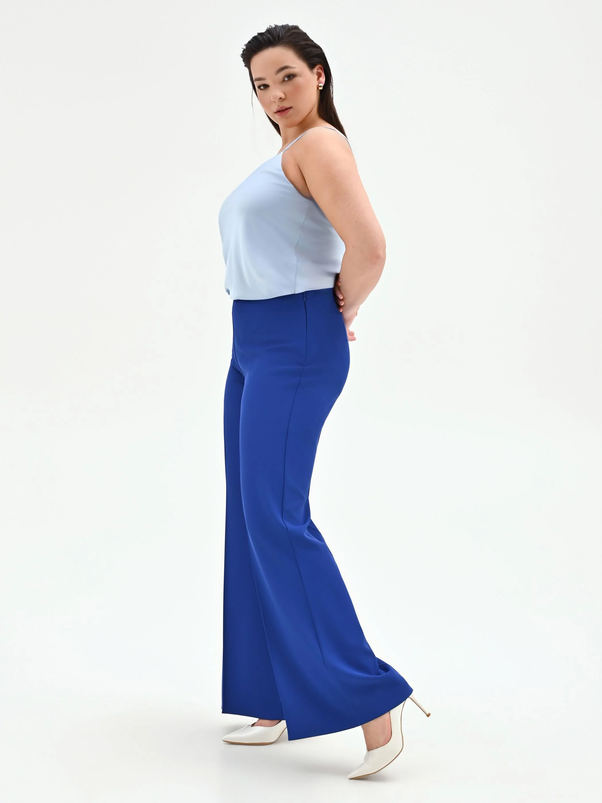 Pantalone Curvy a palazzo blu cina dalla linea fluida in cadi - Image 2