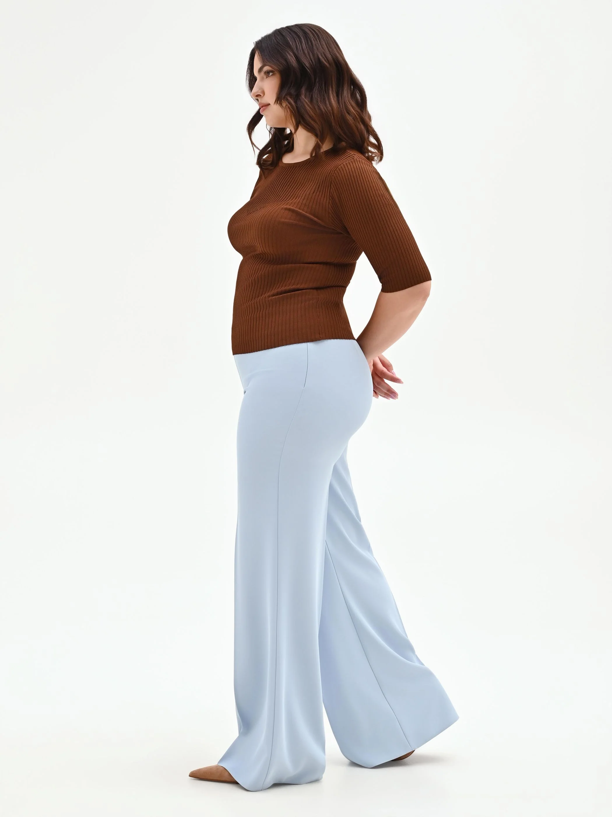 Pantalone Curvy a palazzo cielo azzurro - Image 5