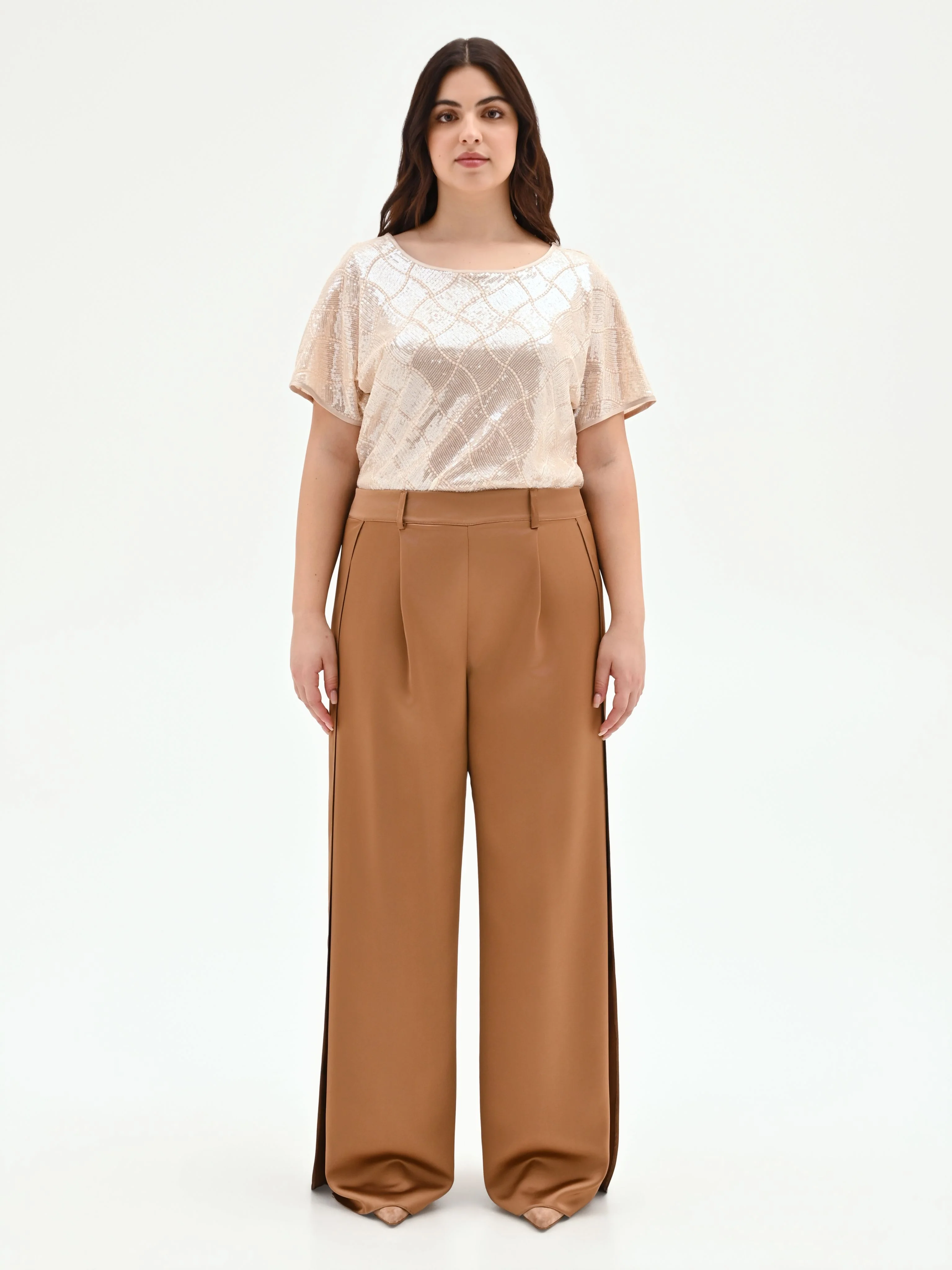 Pantalone curvy a palazzo marrone bronzo - Image 2
