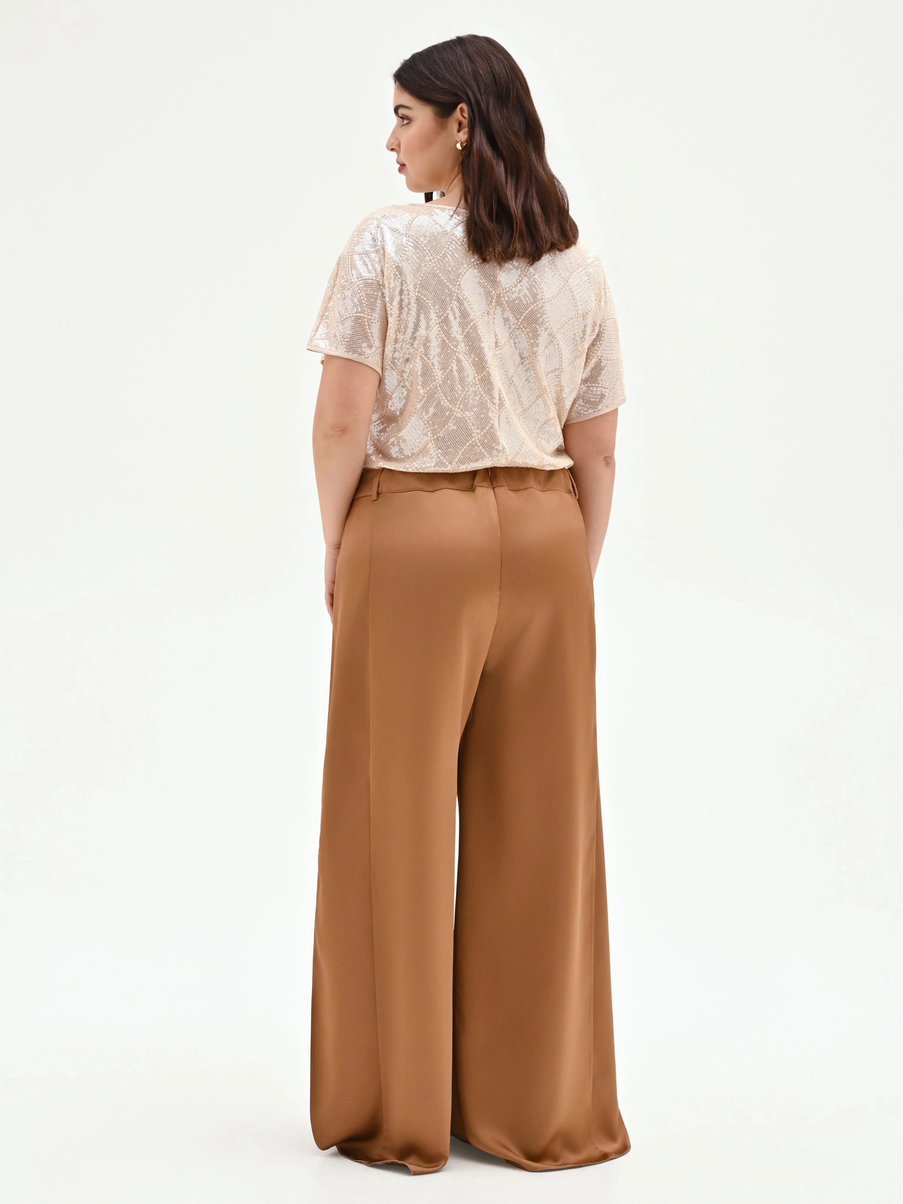 Pantalone curvy a palazzo marrone bronzo - Image 3