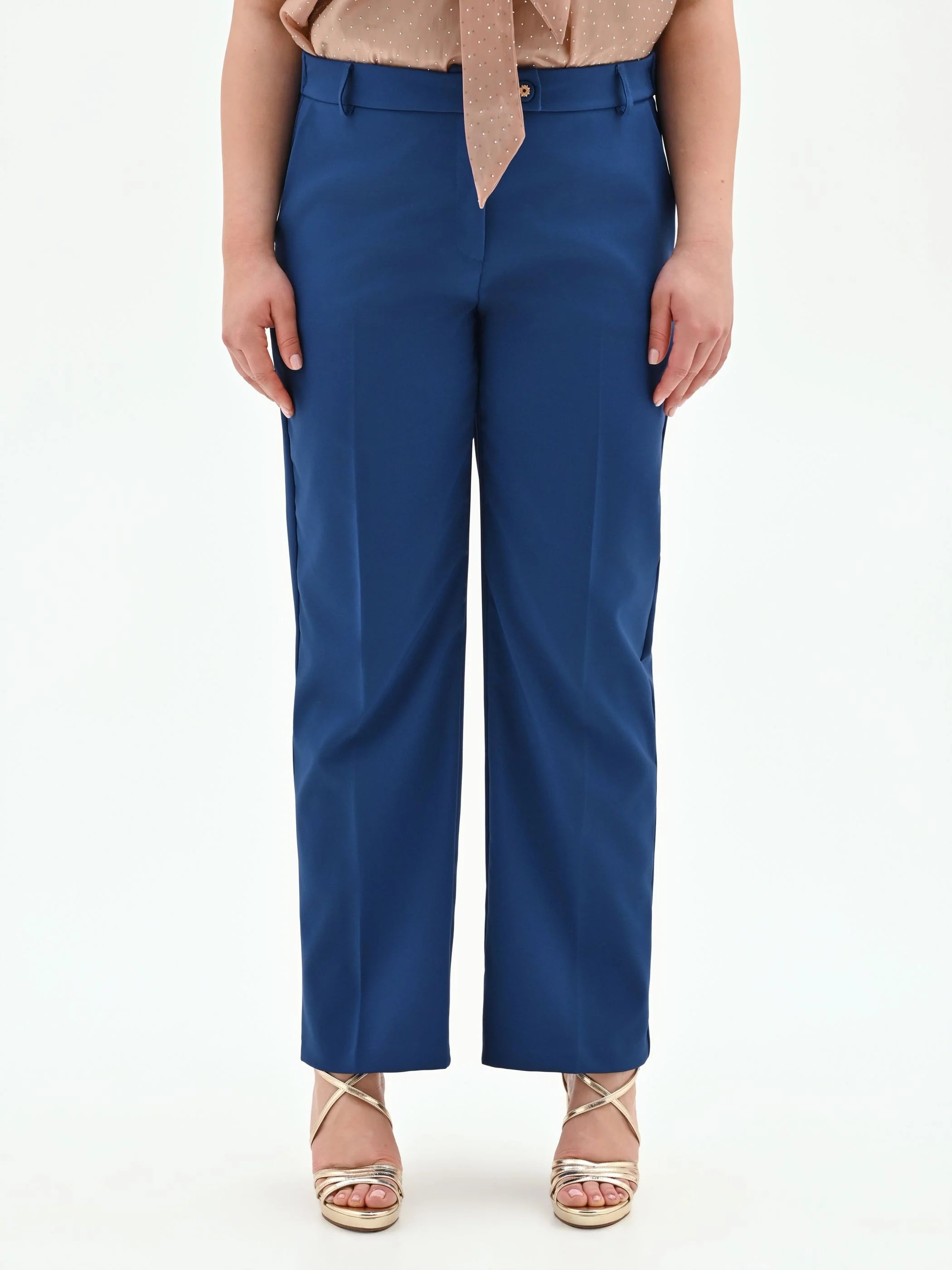 Pantalone Curvy blu brillante a vita alta in tessuto tecnico - Image 2