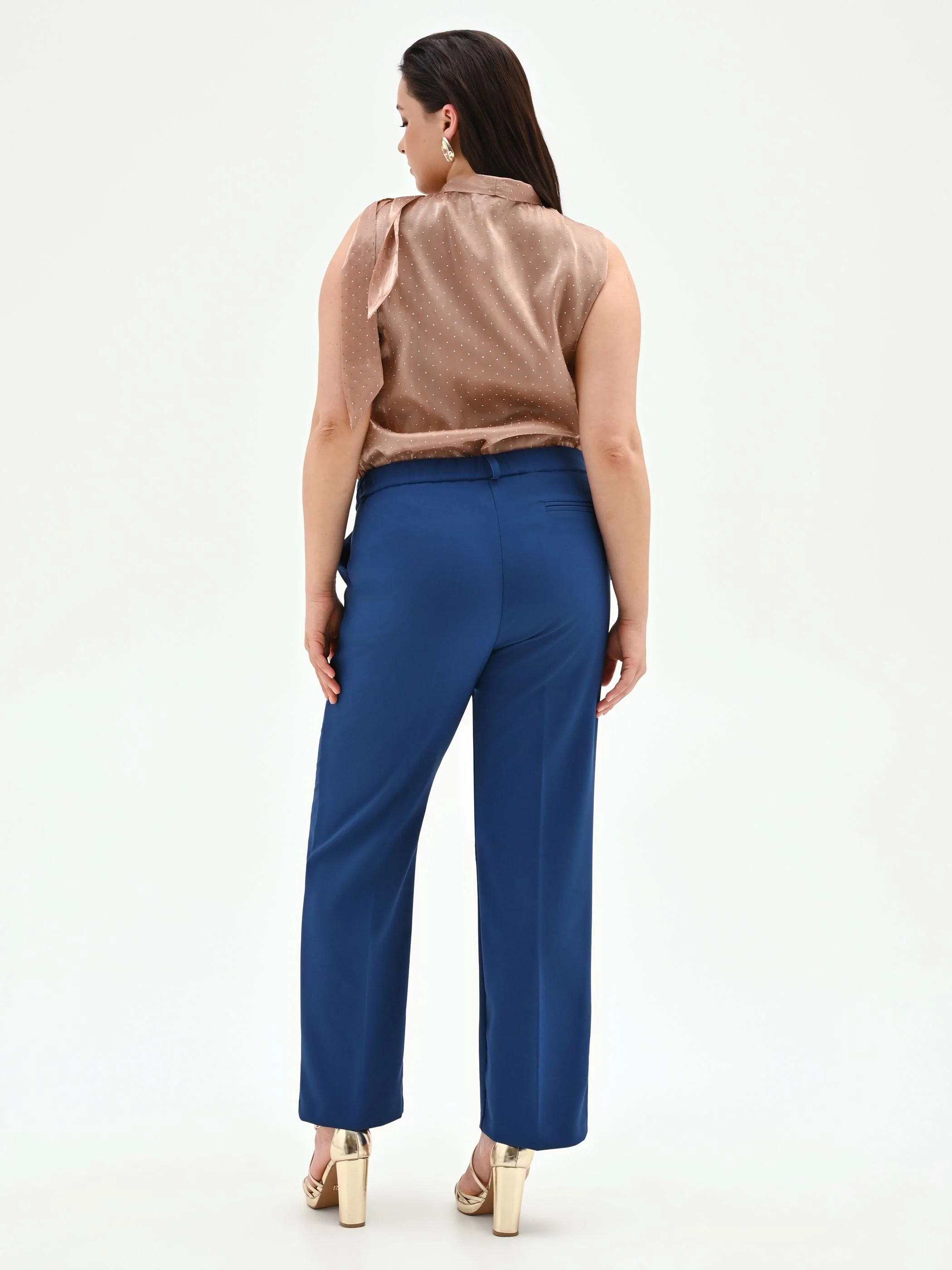 Pantalone Curvy blu brillante a vita alta in tessuto tecnico - Image 3