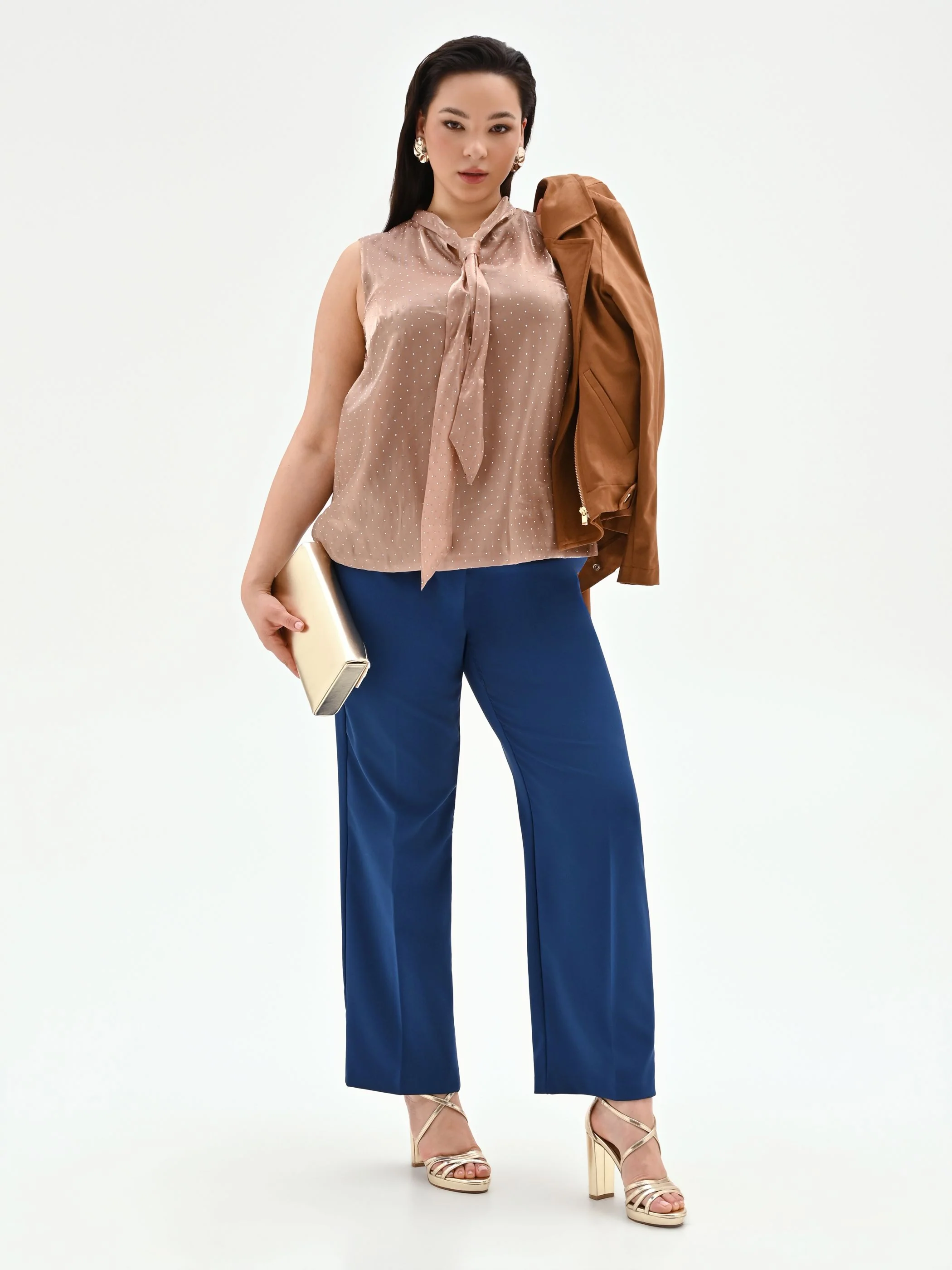 Pantalone Curvy blu brillante a vita alta in tessuto tecnico - Image 6