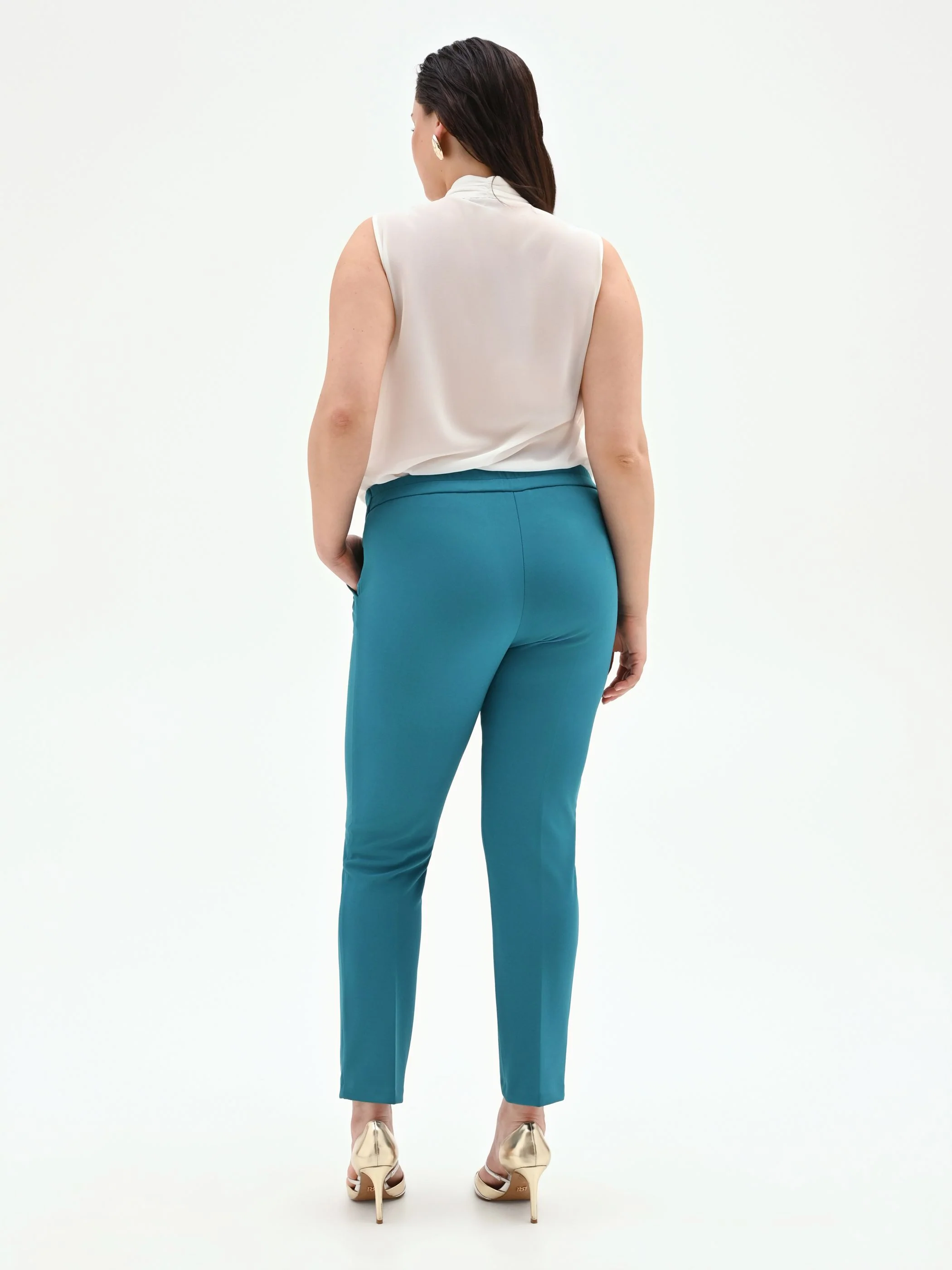Pantalone Curvy blu ottanio con piega in scuba mano crepe - Image 4