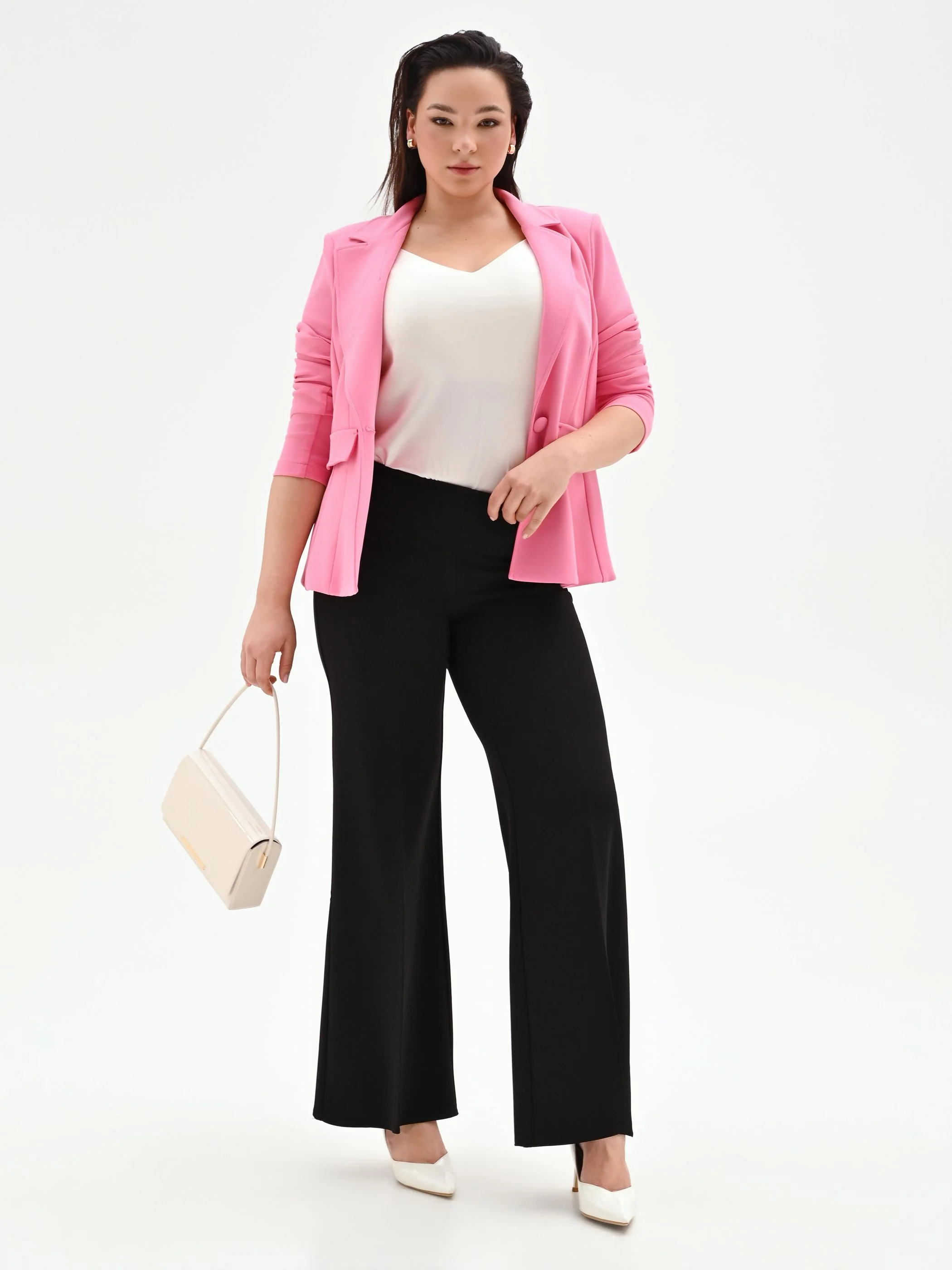 Pantalone Curvy nero a palazzo in scuba crèpe - Image 5