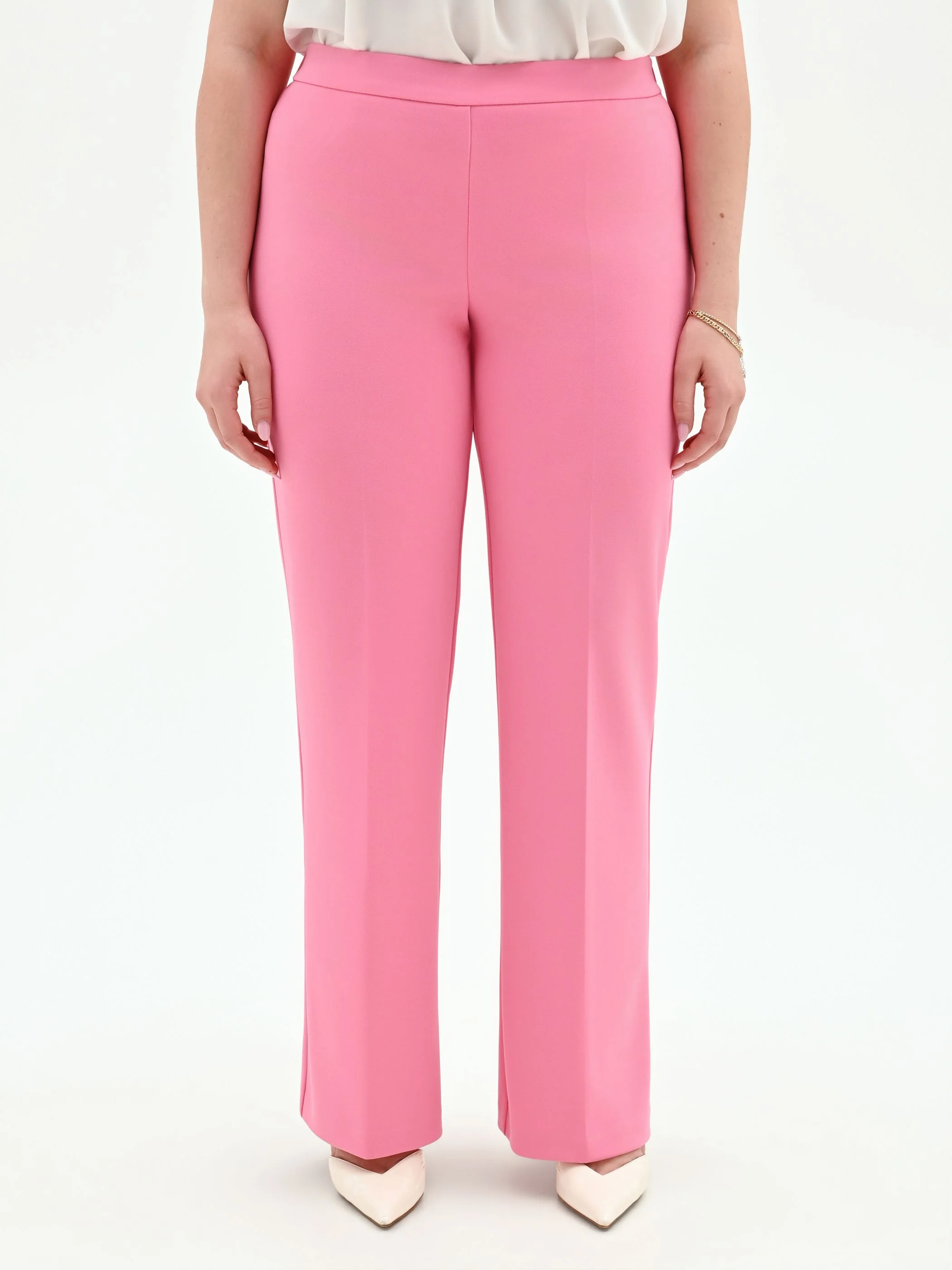 Pantalone Curvy rosa a vita alta in scuba crèpe - Image 2